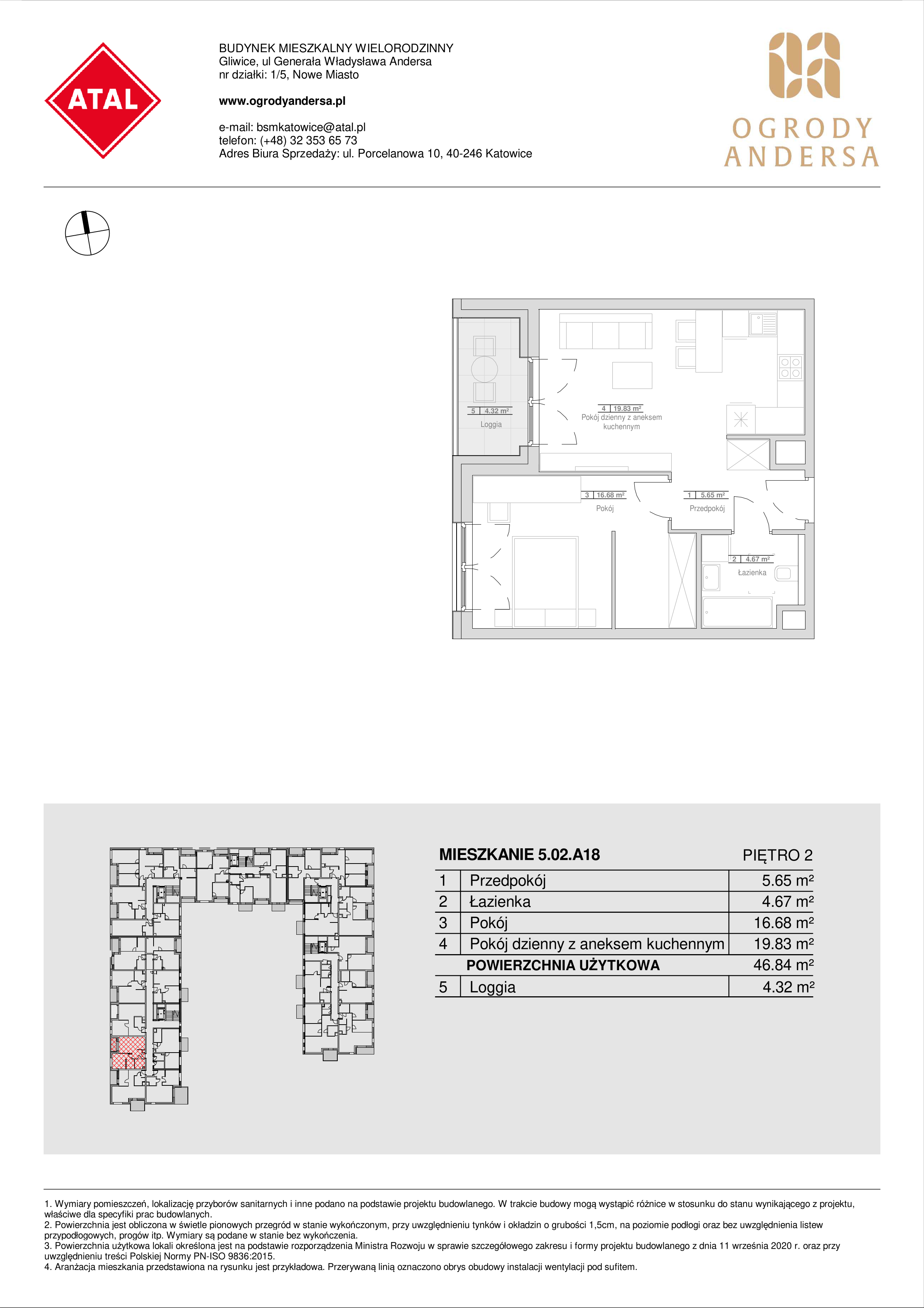 Mieszkanie 46,84 m², piętro 2, oferta nr 5.02.A18, Ogrody Andersa, Gliwice, Wojska Polskiego, ul. Leopolda Okulickiego-idx