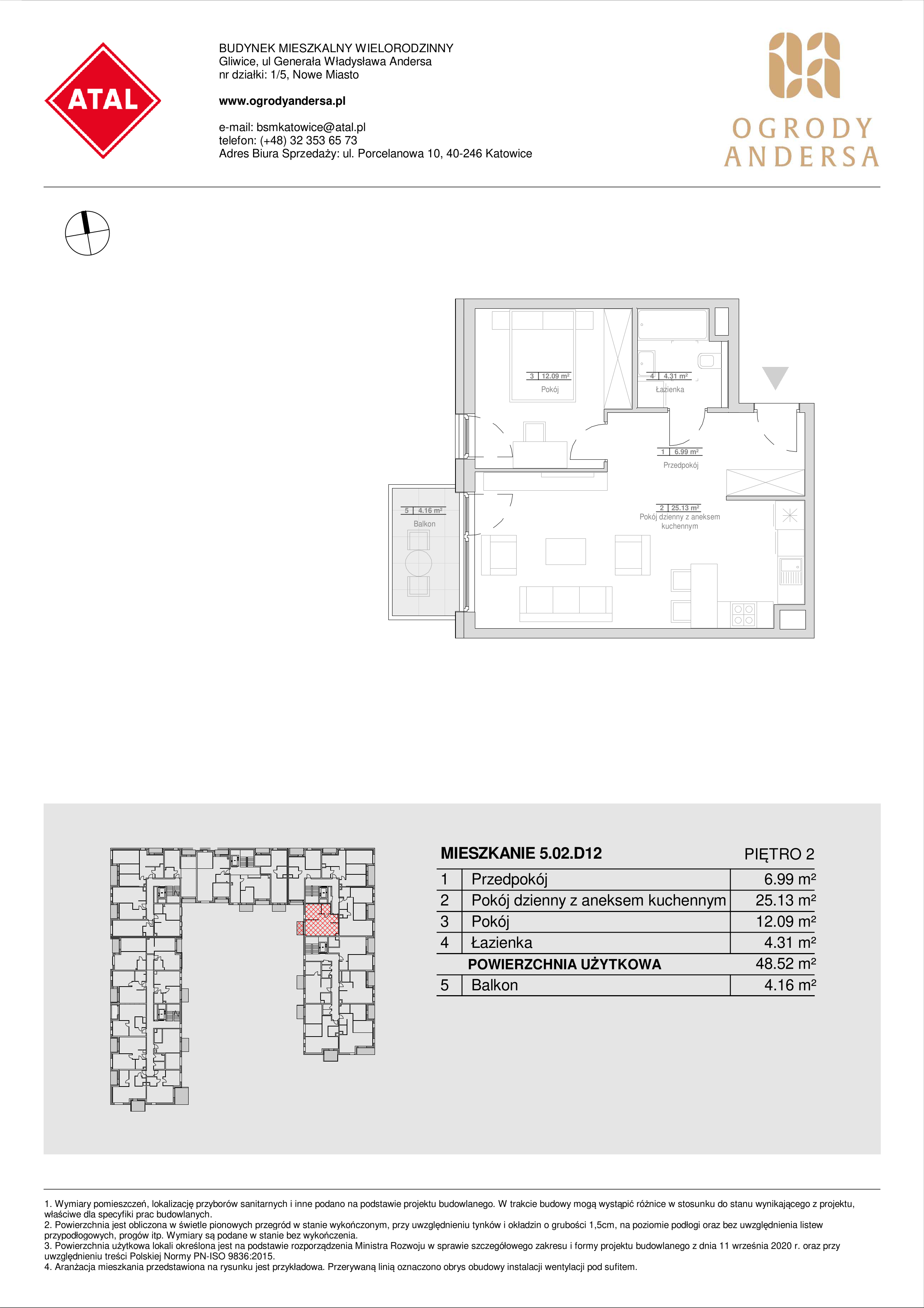 Mieszkanie 48,52 m², piętro 2, oferta nr 5.02.D12, Ogrody Andersa, Gliwice, Wojska Polskiego, ul. Leopolda Okulickiego-idx