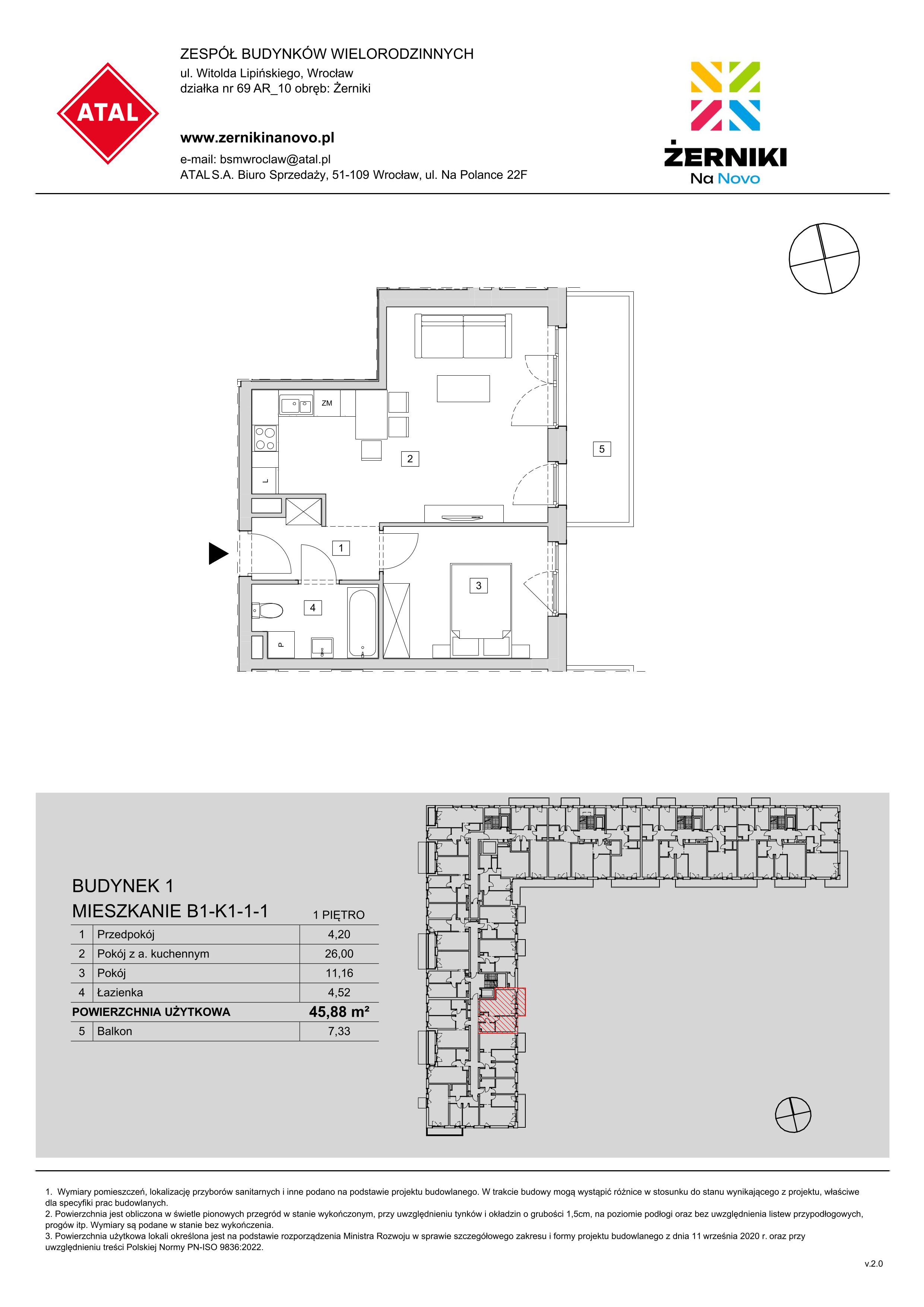 Mieszkanie 45,88 m², piętro 1, oferta nr B1-K1-1-1, Żerniki Na Novo, Wrocław, Żerniki, ul. Maxa Berga-idx