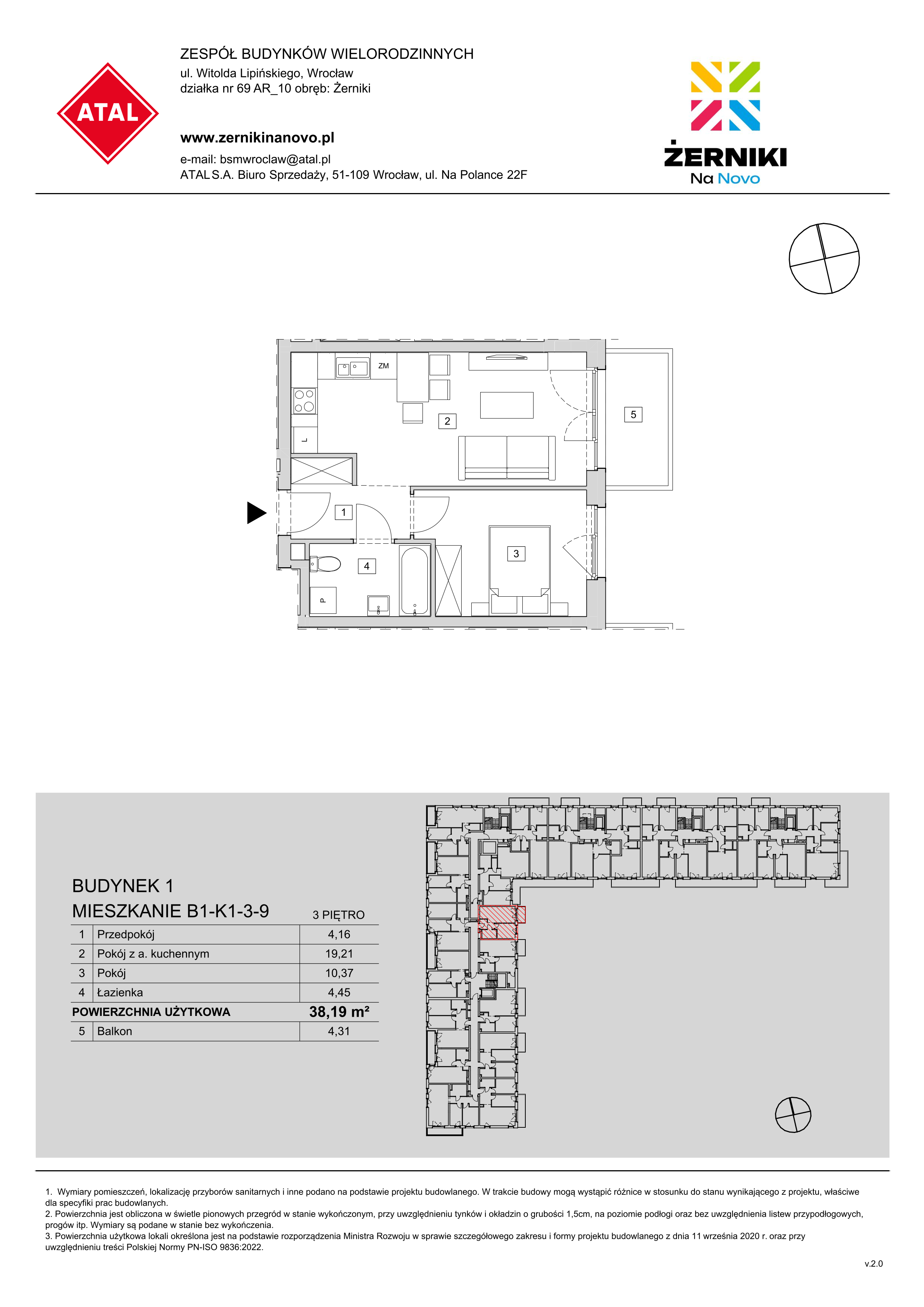 Mieszkanie 38,19 m², piętro 3, oferta nr B1-K1-3-9, Żerniki Na Novo, Wrocław, Żerniki, ul. Maxa Berga-idx