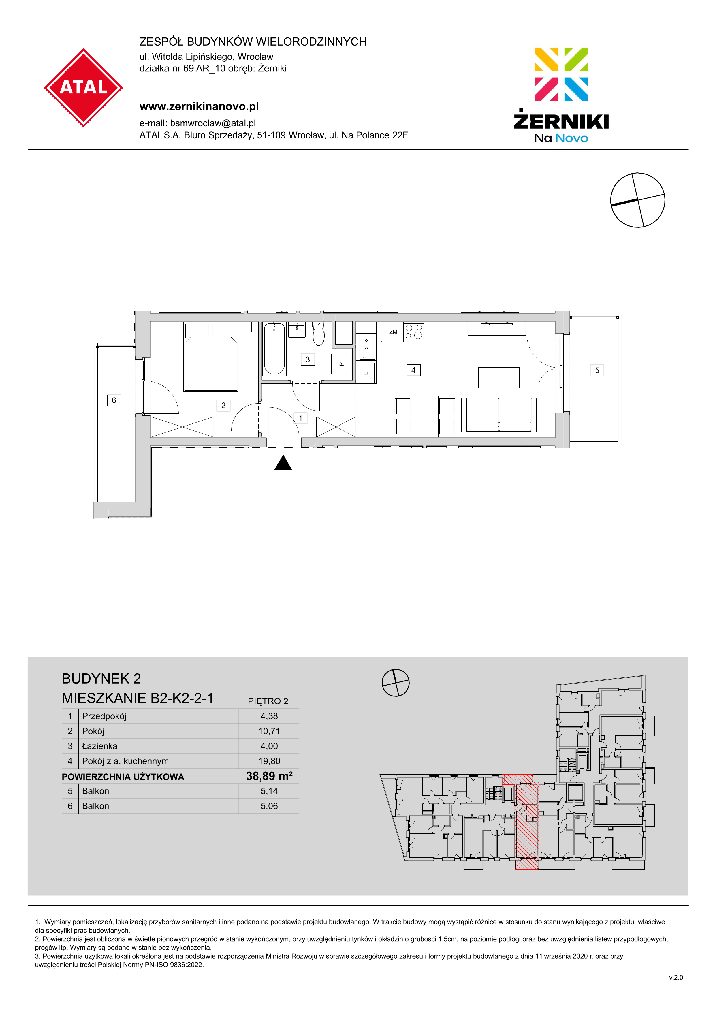 Mieszkanie 38,89 m², piętro 2, oferta nr B2-K2-2-1, Żerniki Na Novo, Wrocław, Żerniki, ul. Maxa Berga-idx