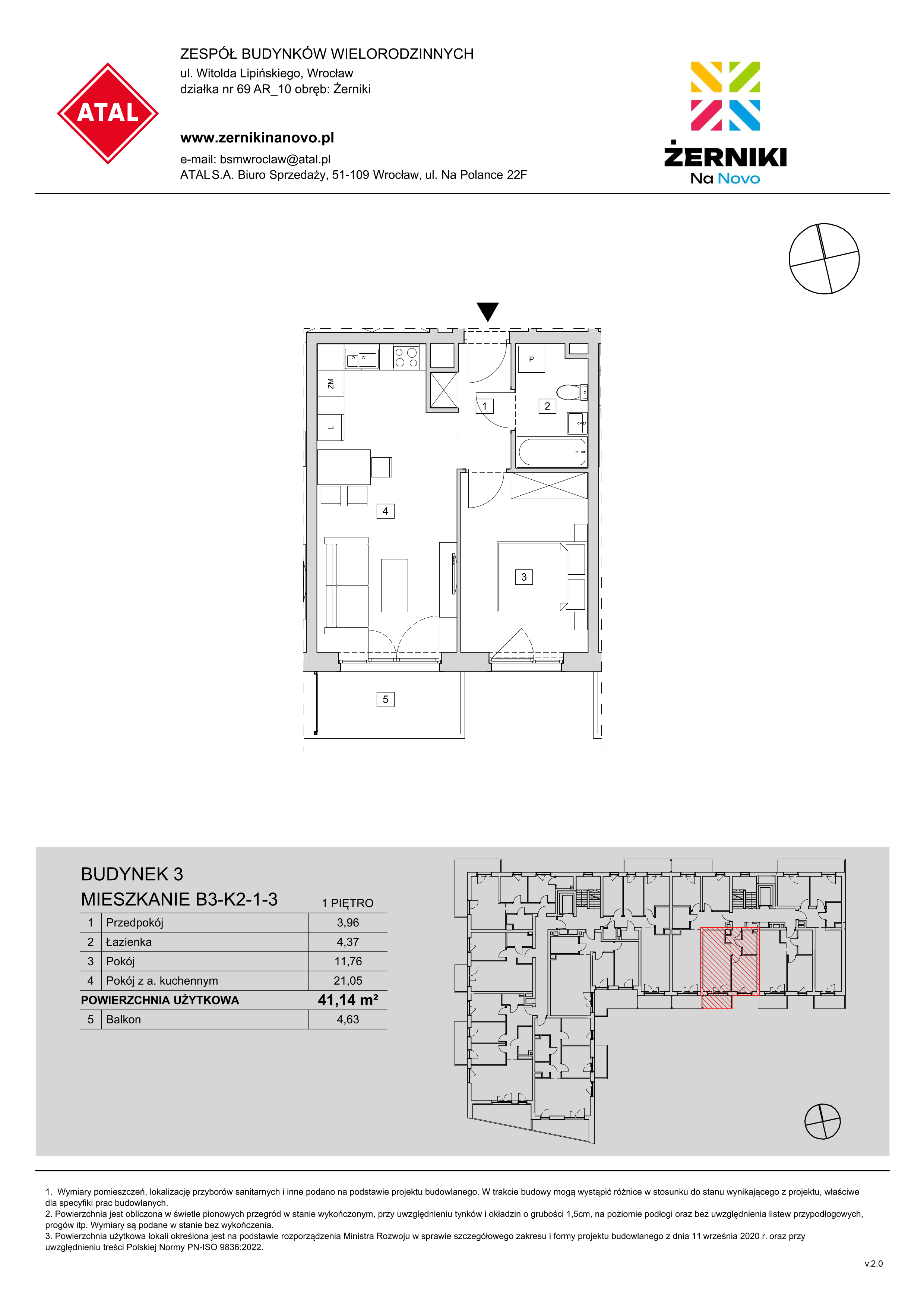 Mieszkanie 41,14 m², piętro 1, oferta nr B3-K2-1-3, Żerniki Na Novo, Wrocław, Żerniki, ul. Maxa Berga-idx