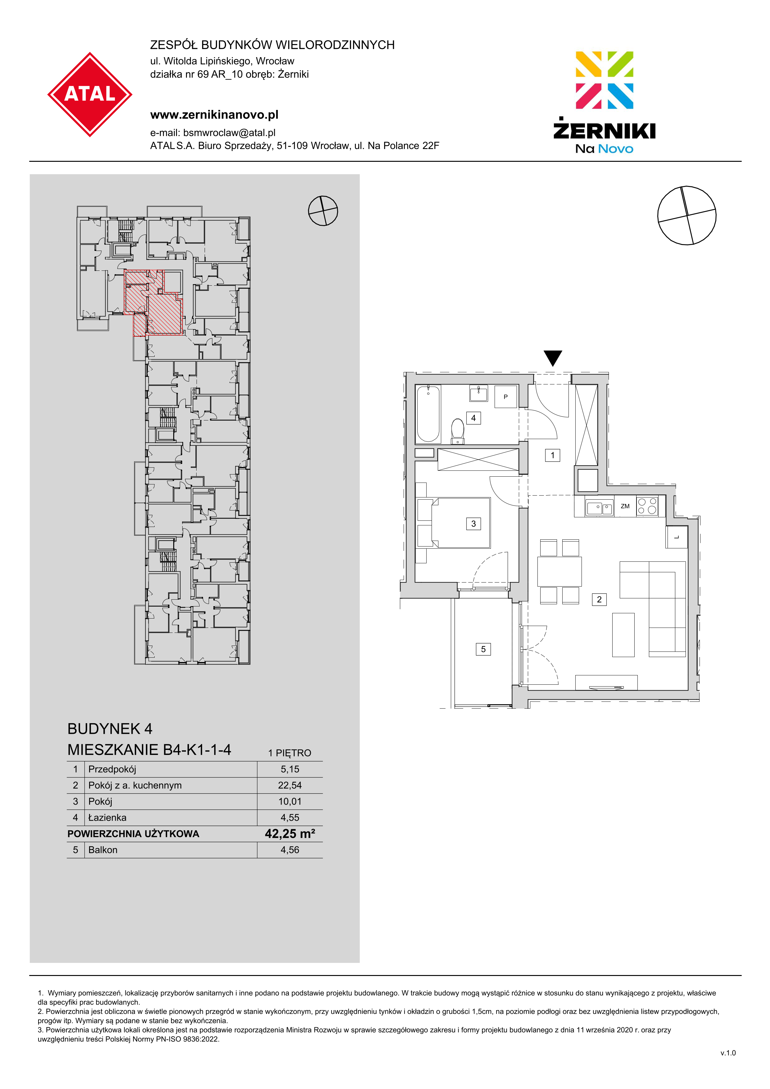 Mieszkanie 42,25 m², piętro 1, oferta nr B4-K1-1-4, Żerniki Na Novo, Wrocław, Żerniki, ul. Maxa Berga-idx