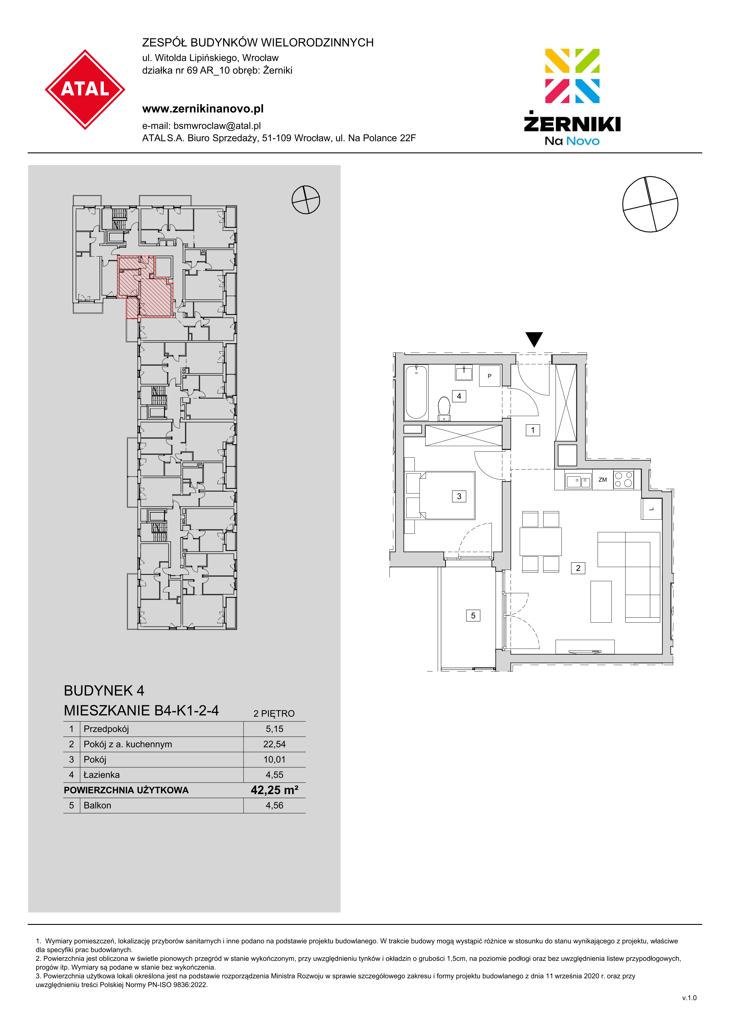 Mieszkanie 42,25 m², piętro 2, oferta nr B4-K1-2-4, Żerniki Na Novo, Wrocław, Żerniki, ul. Maxa Berga-idx