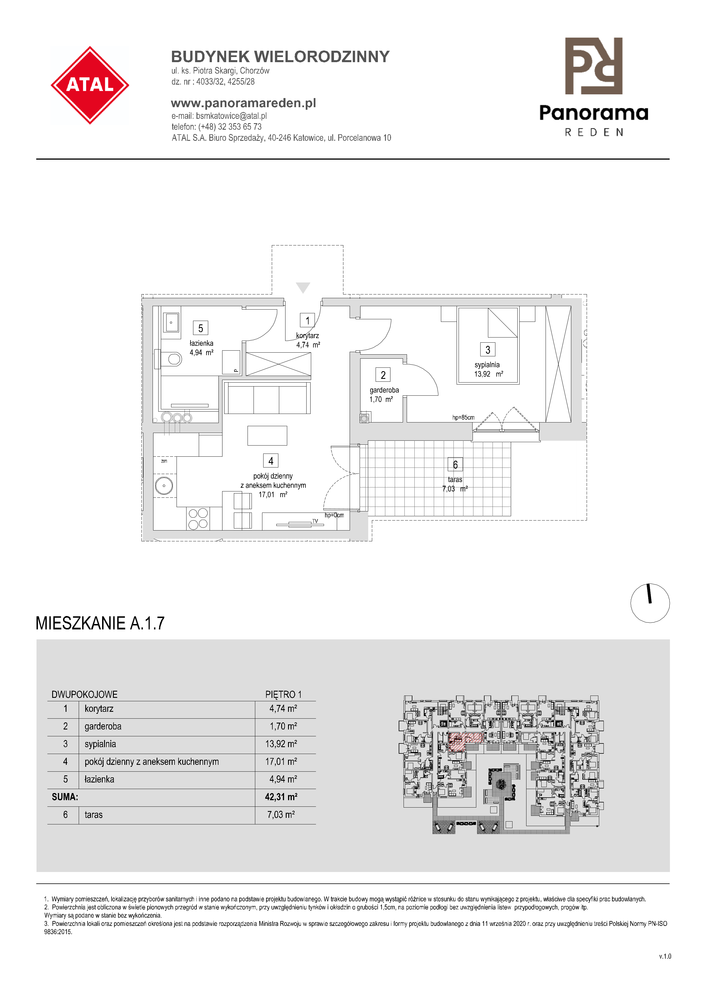 Mieszkanie 43,00 m², piętro 1, oferta nr A-1-M07, Panorama Reden, Chorzów, Centrum, Centrum, ul. Piotra Skargi-idx