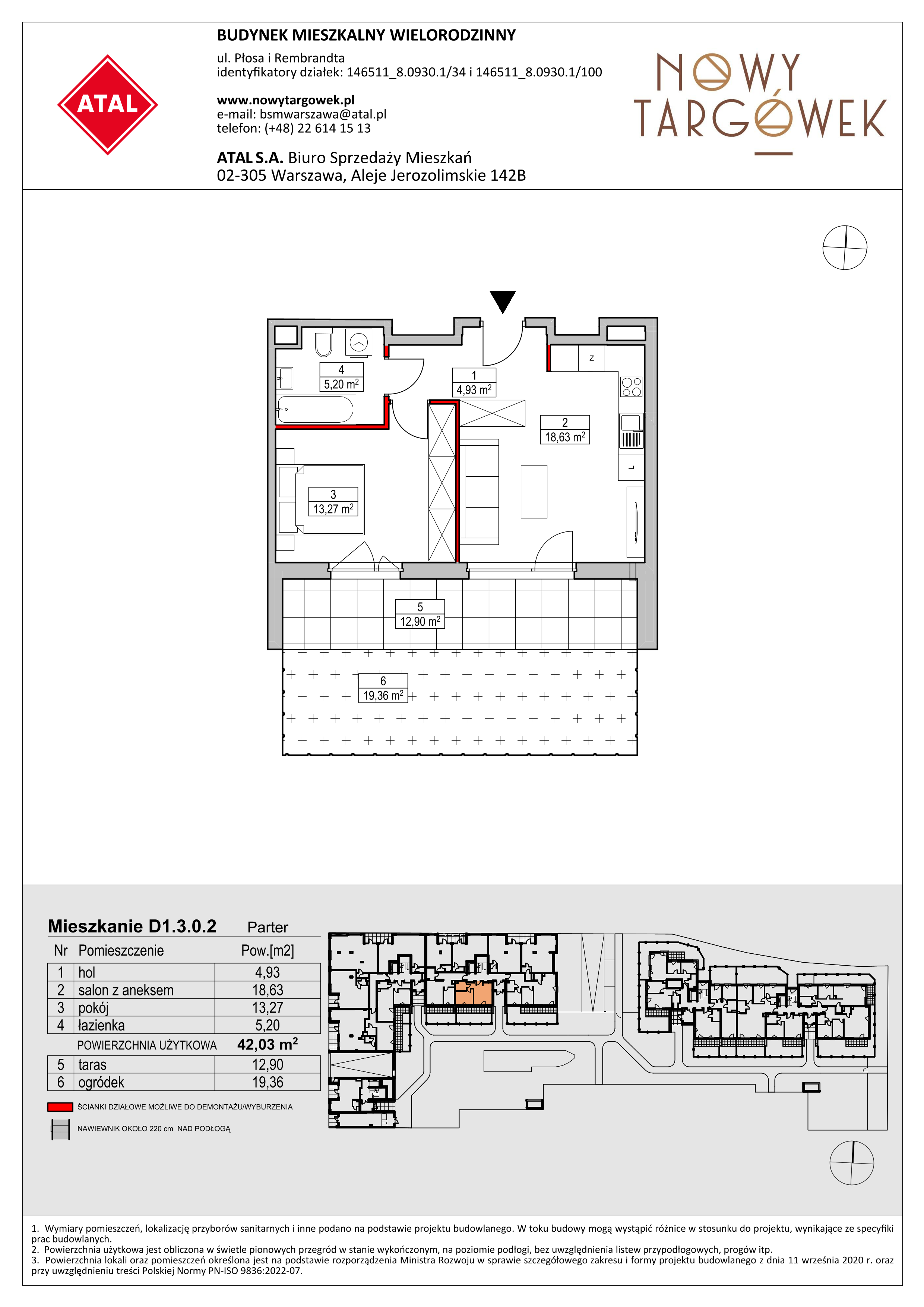 Mieszkanie 42,03 m², parter, oferta nr D1.3.0.2, Nowy Targówek VI, Warszawa, Targówek, Targówek Mieszkaniowy, ul. Płosa 8-idx