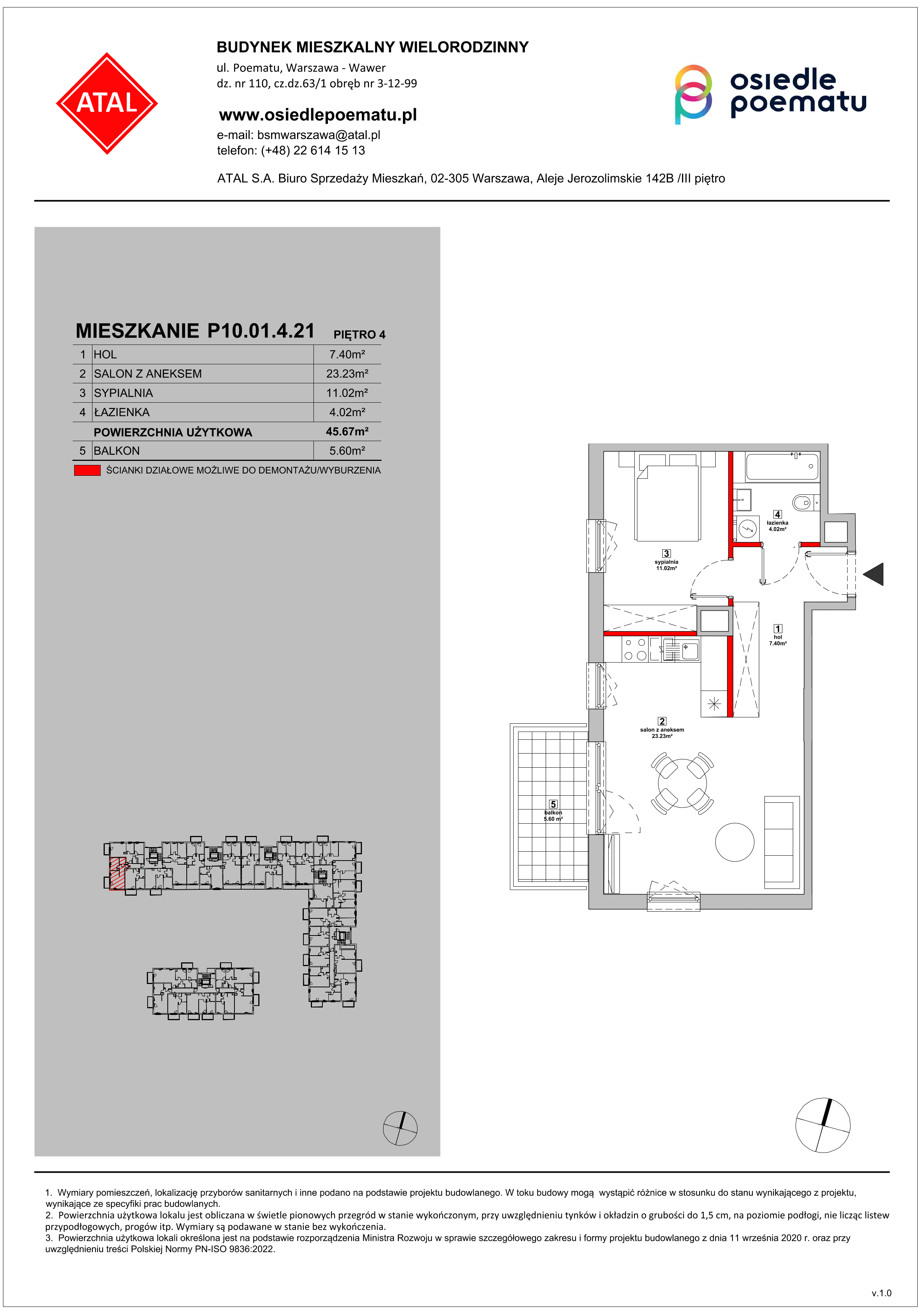 Mieszkanie 45,67 m², piętro 4, oferta nr P10.01.4.21, Osiedle Poematu, Warszawa, Wawer, Falenica, ul. Poematu-idx