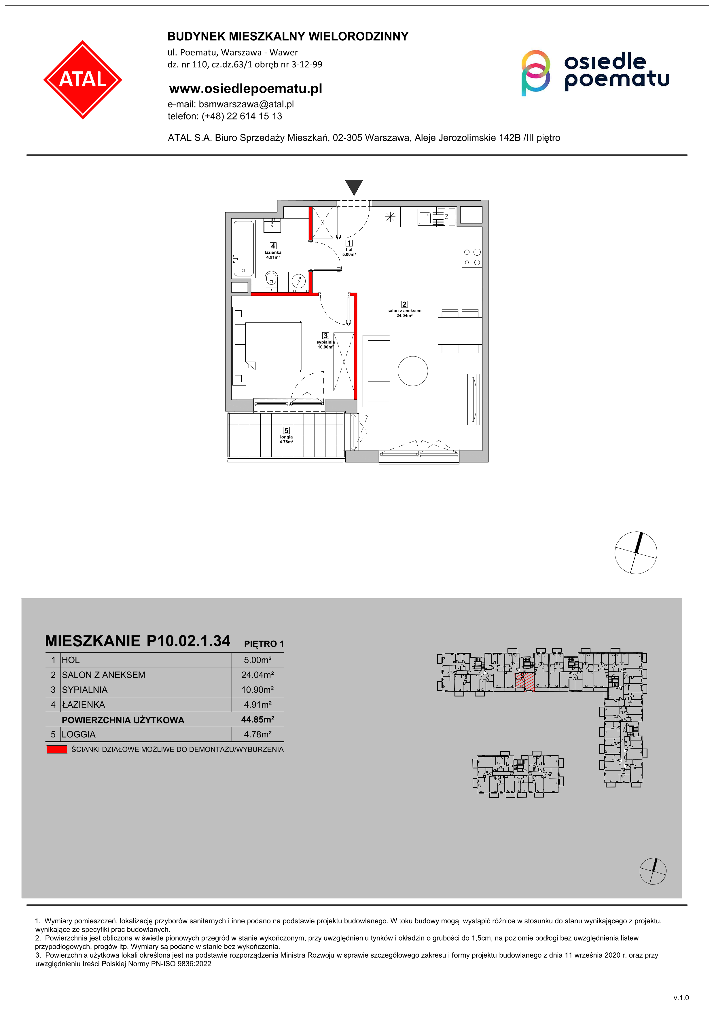 Mieszkanie 44,85 m², piętro 1, oferta nr P10.02.1.34, Osiedle Poematu, Warszawa, Wawer, Falenica, ul. Poematu-idx