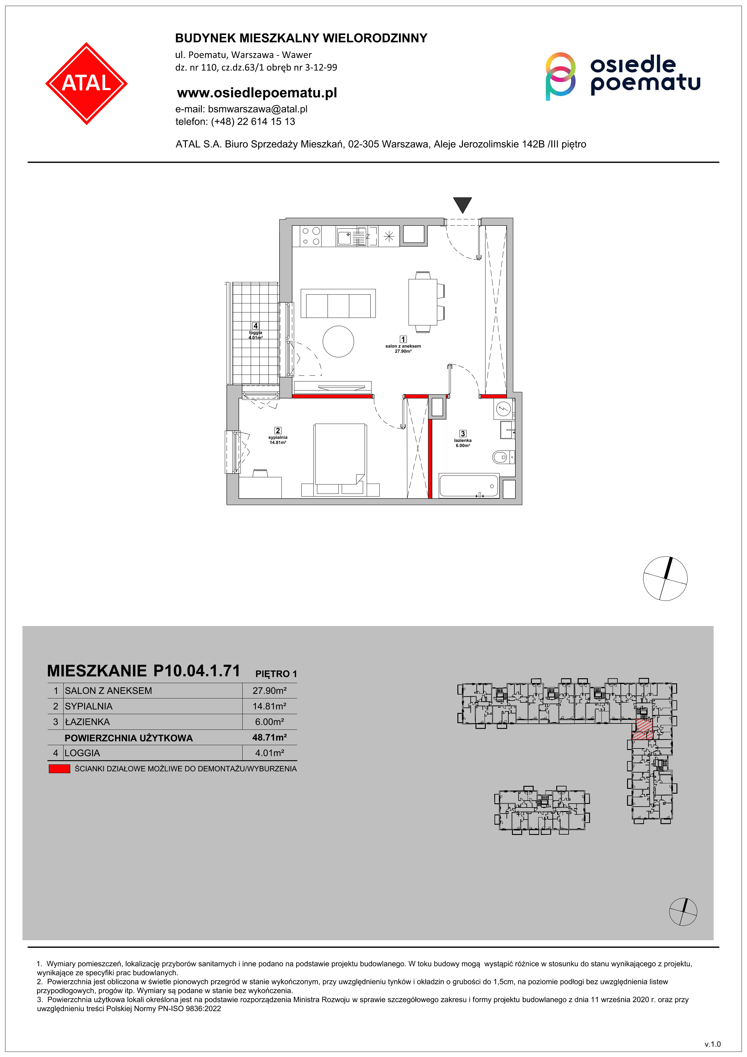 Mieszkanie 48,71 m², piętro 1, oferta nr P10.04.1.71, Osiedle Poematu, Warszawa, Wawer, Falenica, ul. Poematu-idx