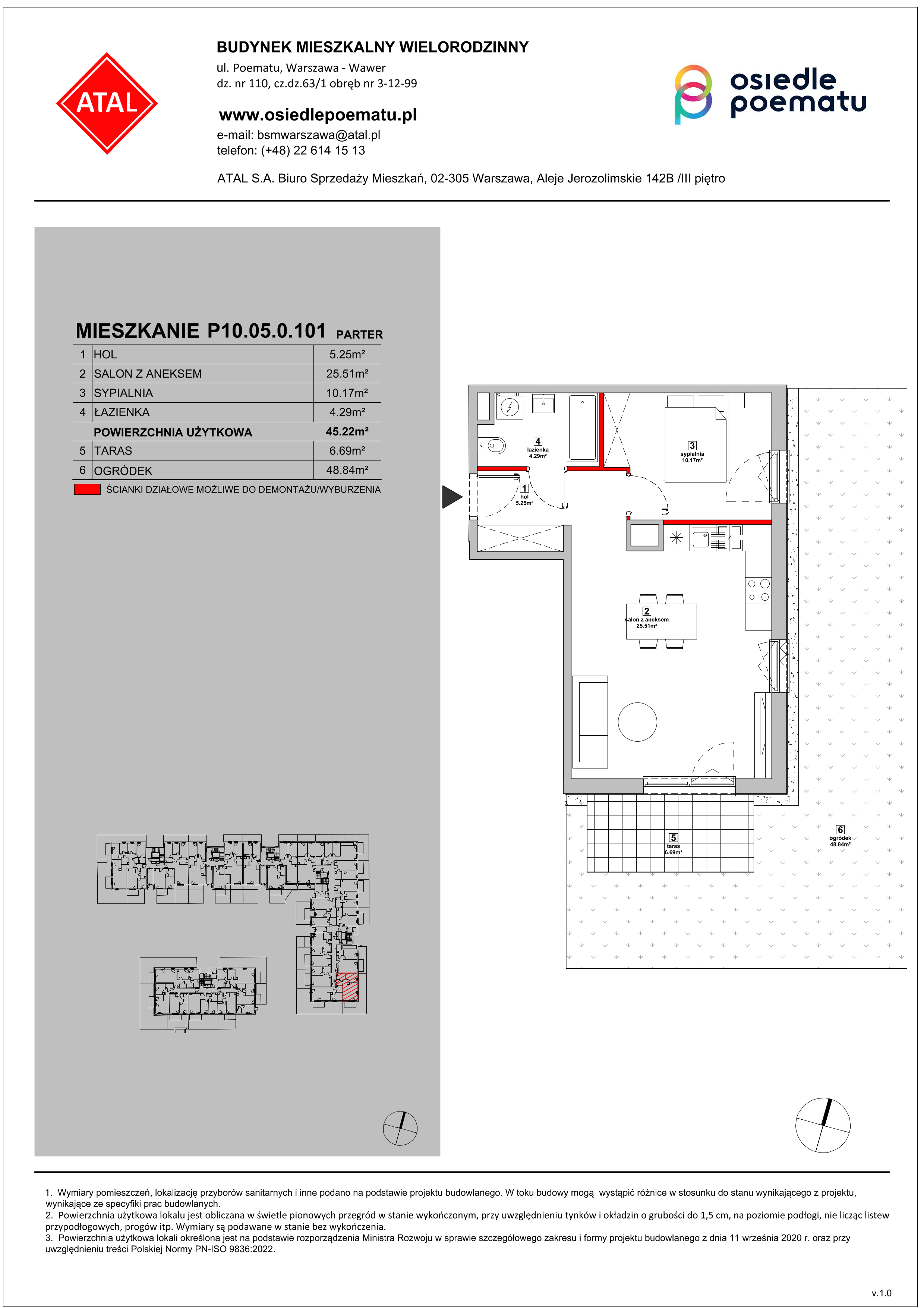 Mieszkanie 45,22 m², parter, oferta nr P10.05.0.101, Osiedle Poematu, Warszawa, Wawer, Falenica, ul. Poematu-idx