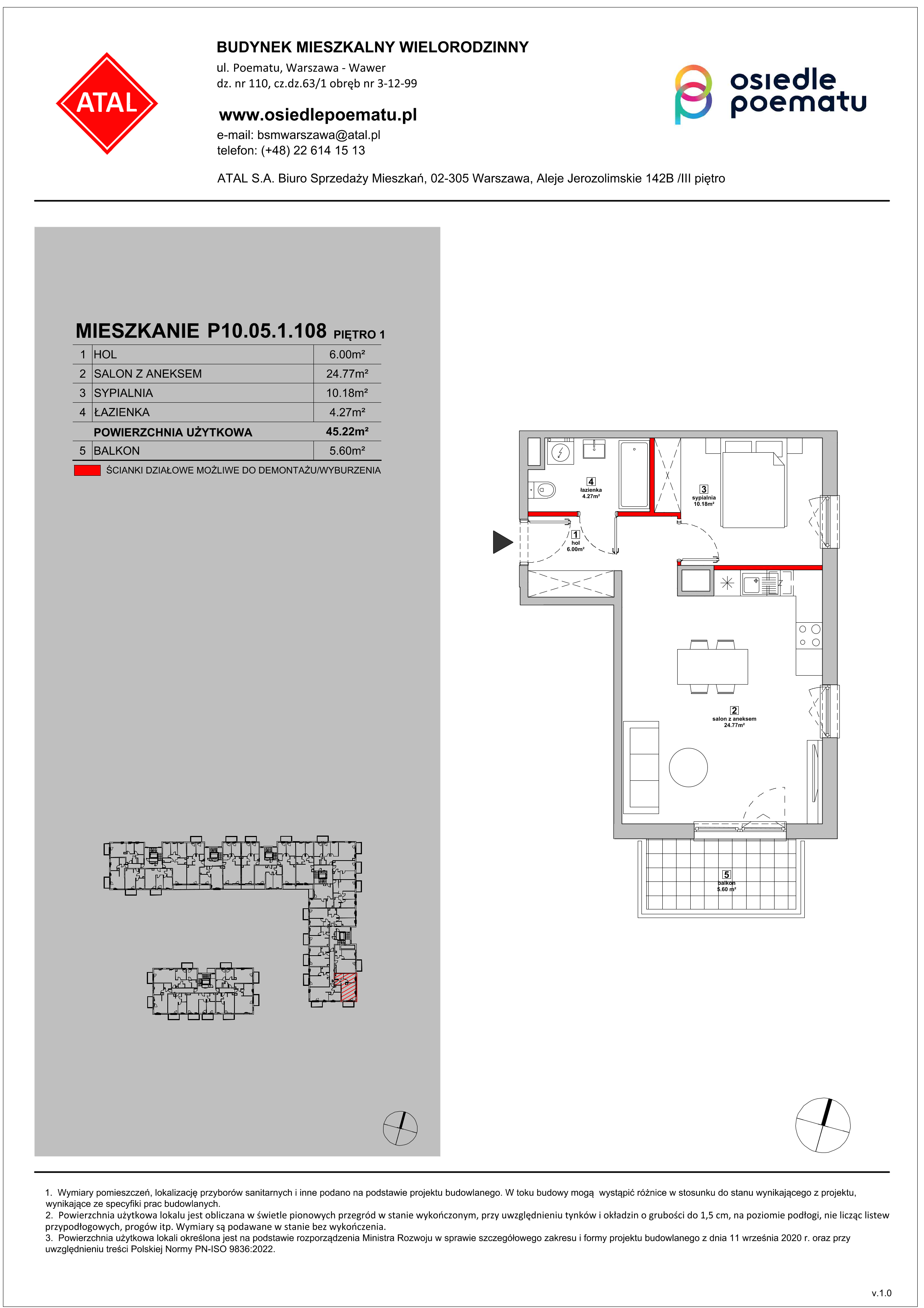 Mieszkanie 45,22 m², piętro 1, oferta nr P10.05.1.108, Osiedle Poematu, Warszawa, Wawer, Falenica, ul. Poematu-idx