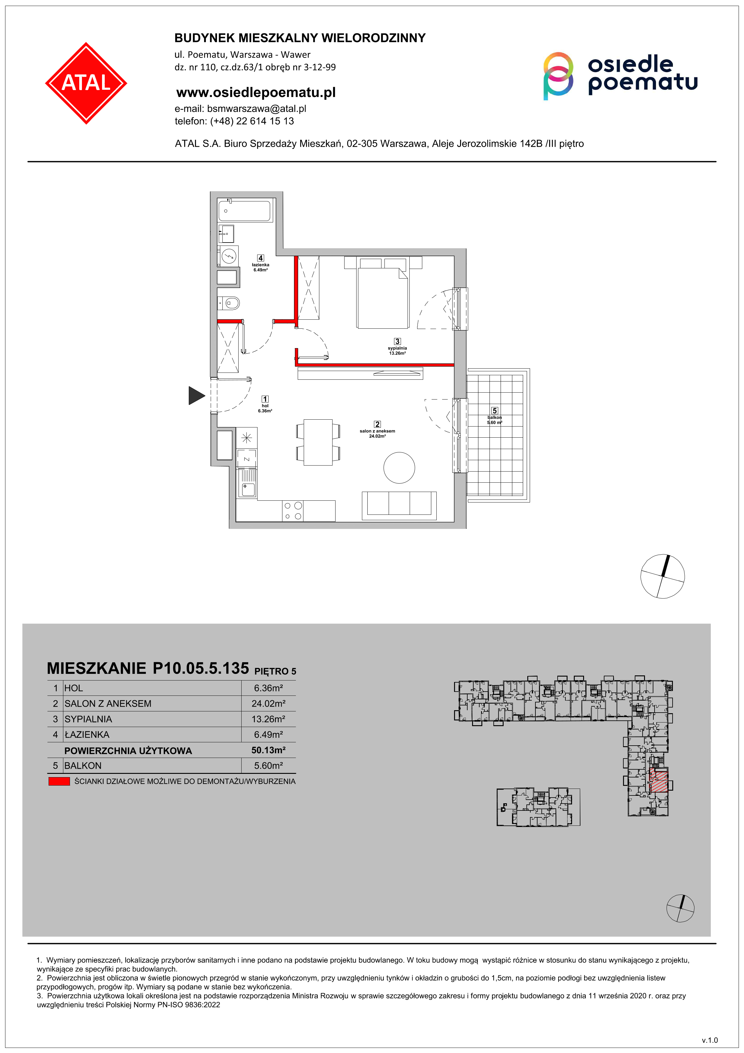 Mieszkanie 50,13 m², piętro 5, oferta nr P10.05.5.135, Osiedle Poematu, Warszawa, Wawer, Falenica, ul. Poematu-idx