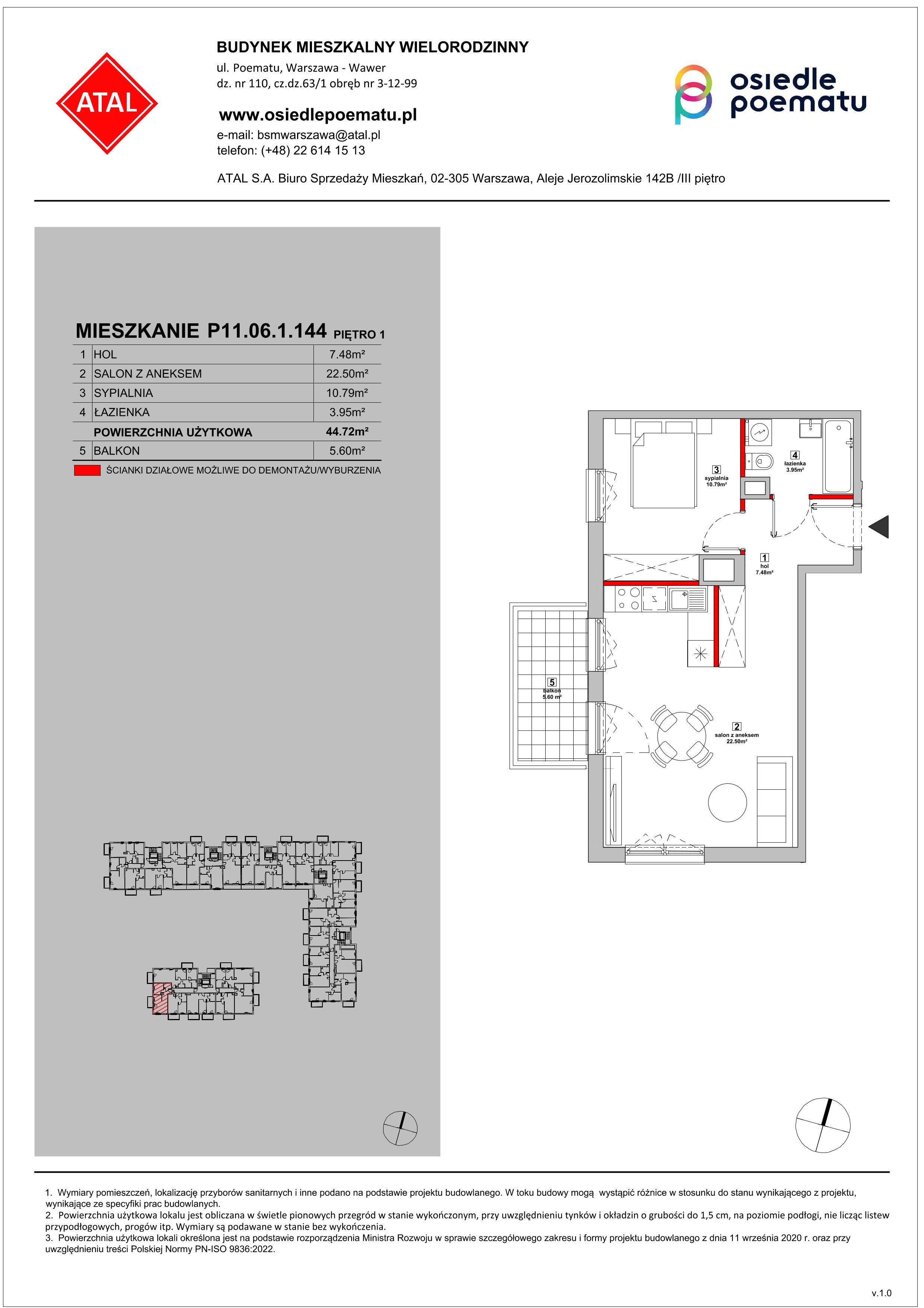 Mieszkanie 44,72 m², piętro 1, oferta nr P11.06.1.144, Osiedle Poematu, Warszawa, Wawer, Falenica, ul. Poematu-idx