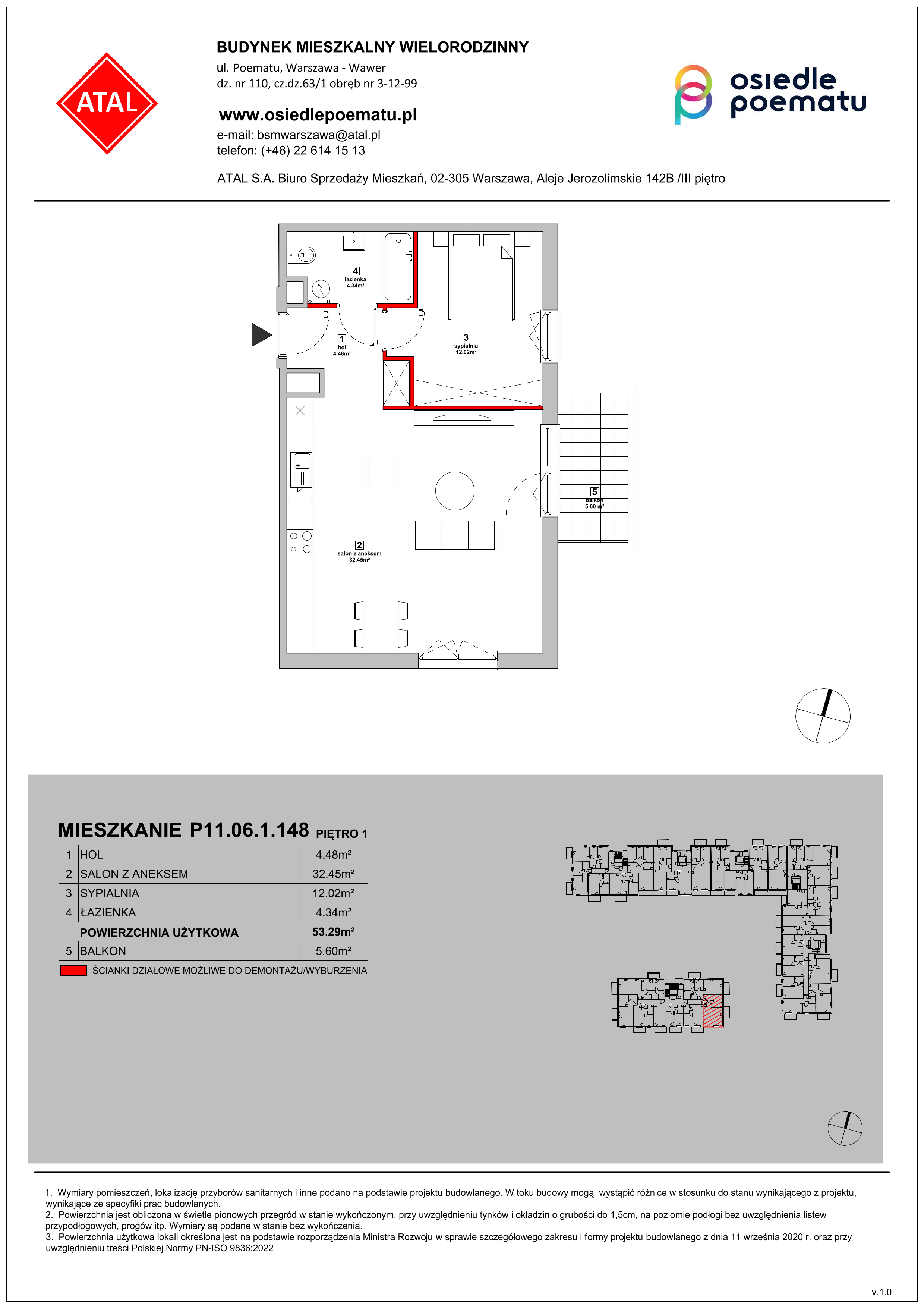 Mieszkanie 53,29 m², piętro 1, oferta nr P11.06.1.148, Osiedle Poematu, Warszawa, Wawer, Falenica, ul. Poematu-idx