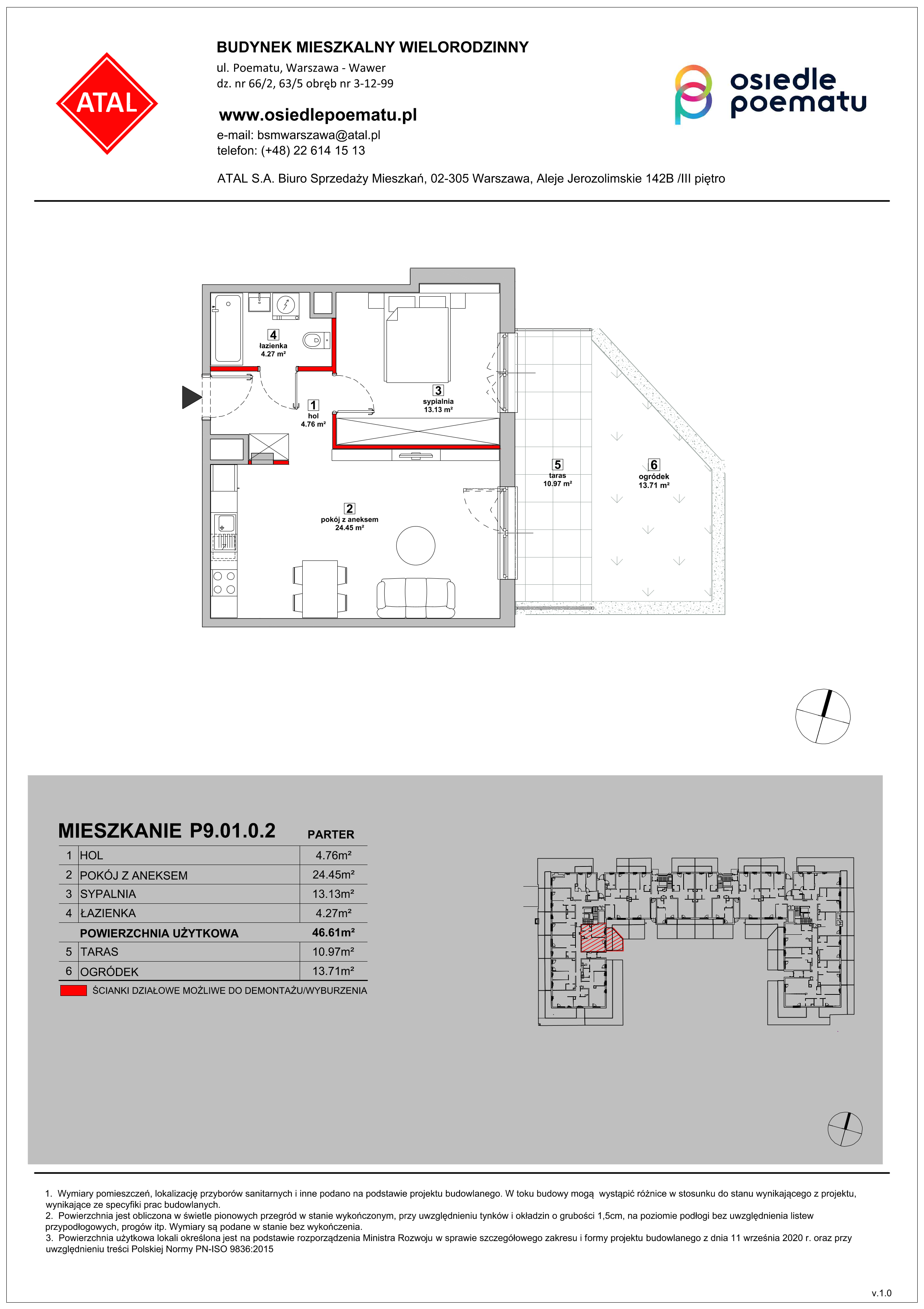 Mieszkanie 46,61 m², parter, oferta nr P9.01.0.2, Osiedle Poematu, Warszawa, Wawer, Falenica, ul. Poematu-idx