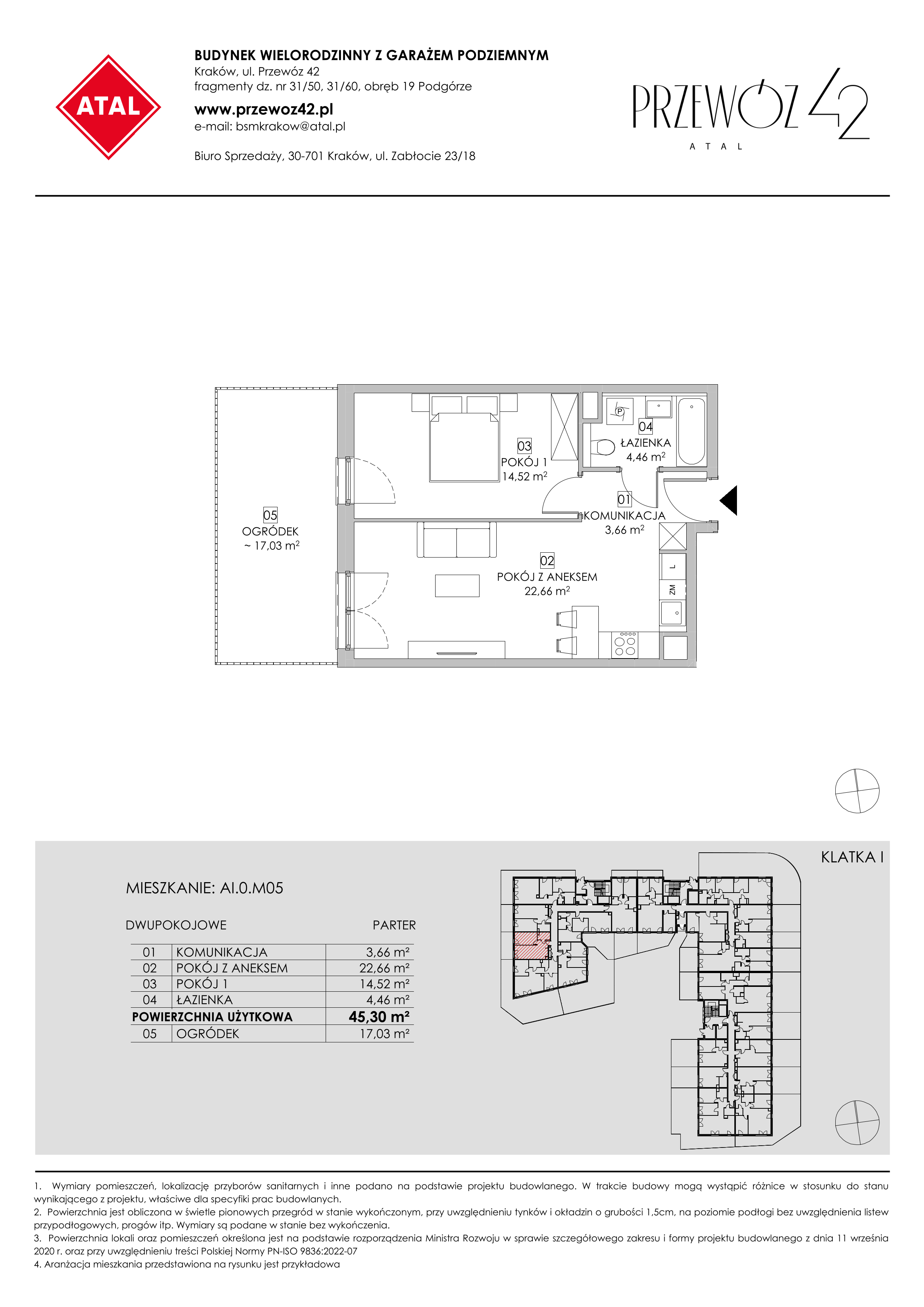 Mieszkanie 45,30 m², parter, oferta nr AI.0.M05, Przewóz 42 ATAL, Kraków, Podgórze, Płaszów, ul. Przewóz 42-idx