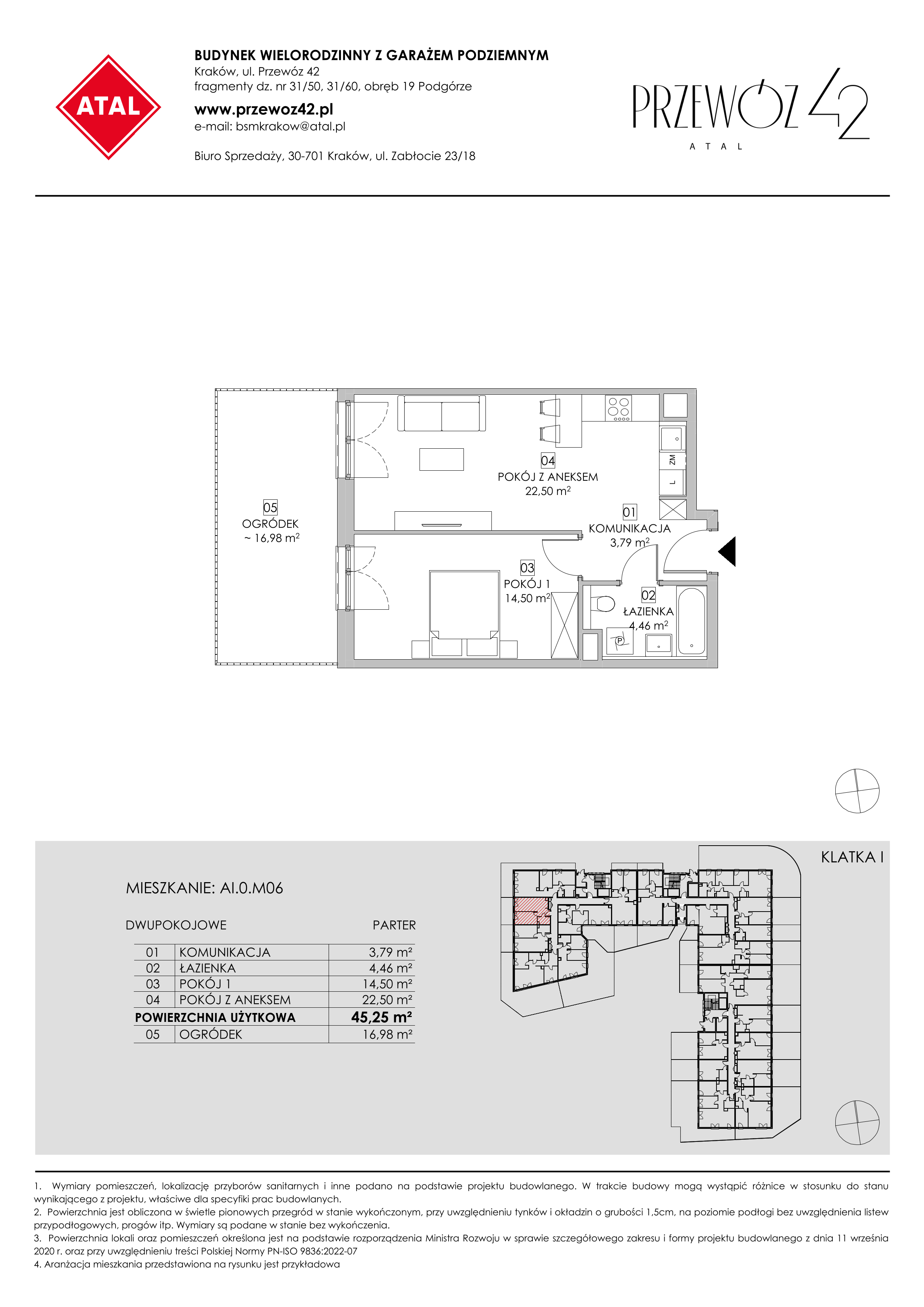 Mieszkanie 45,25 m², parter, oferta nr AI.0.M06, Przewóz 42 ATAL, Kraków, Podgórze, Płaszów, ul. Przewóz 42-idx