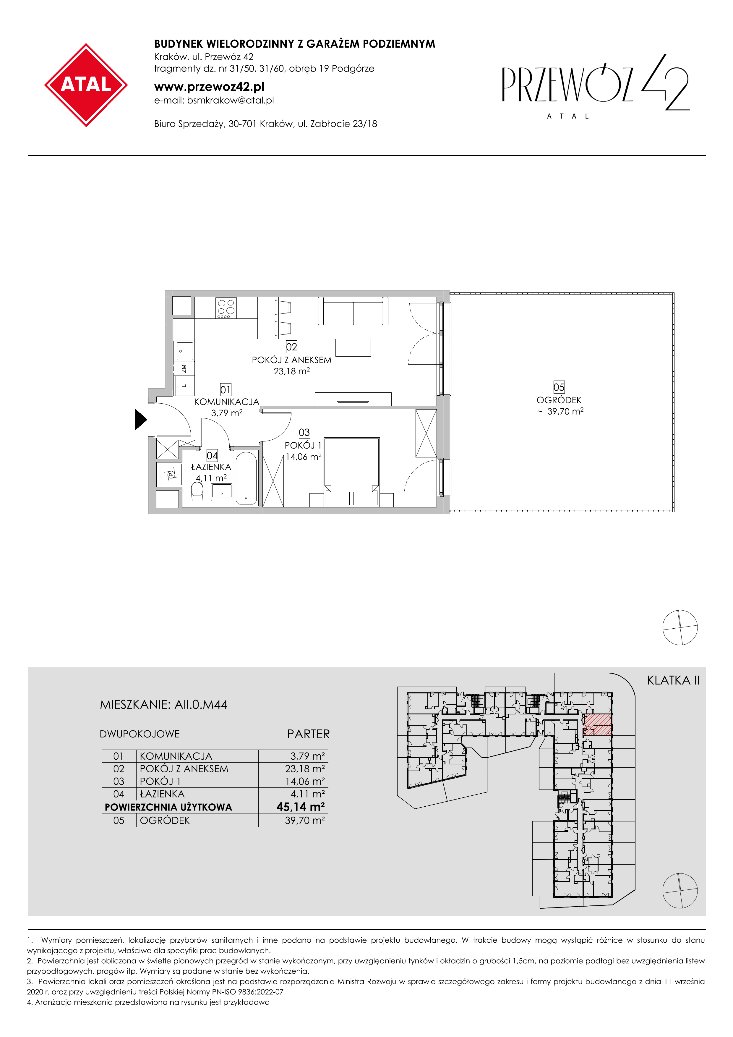 Mieszkanie 45,14 m², parter, oferta nr AII.0.M44, Przewóz 42 ATAL, Kraków, Podgórze, Płaszów, ul. Przewóz 42-idx