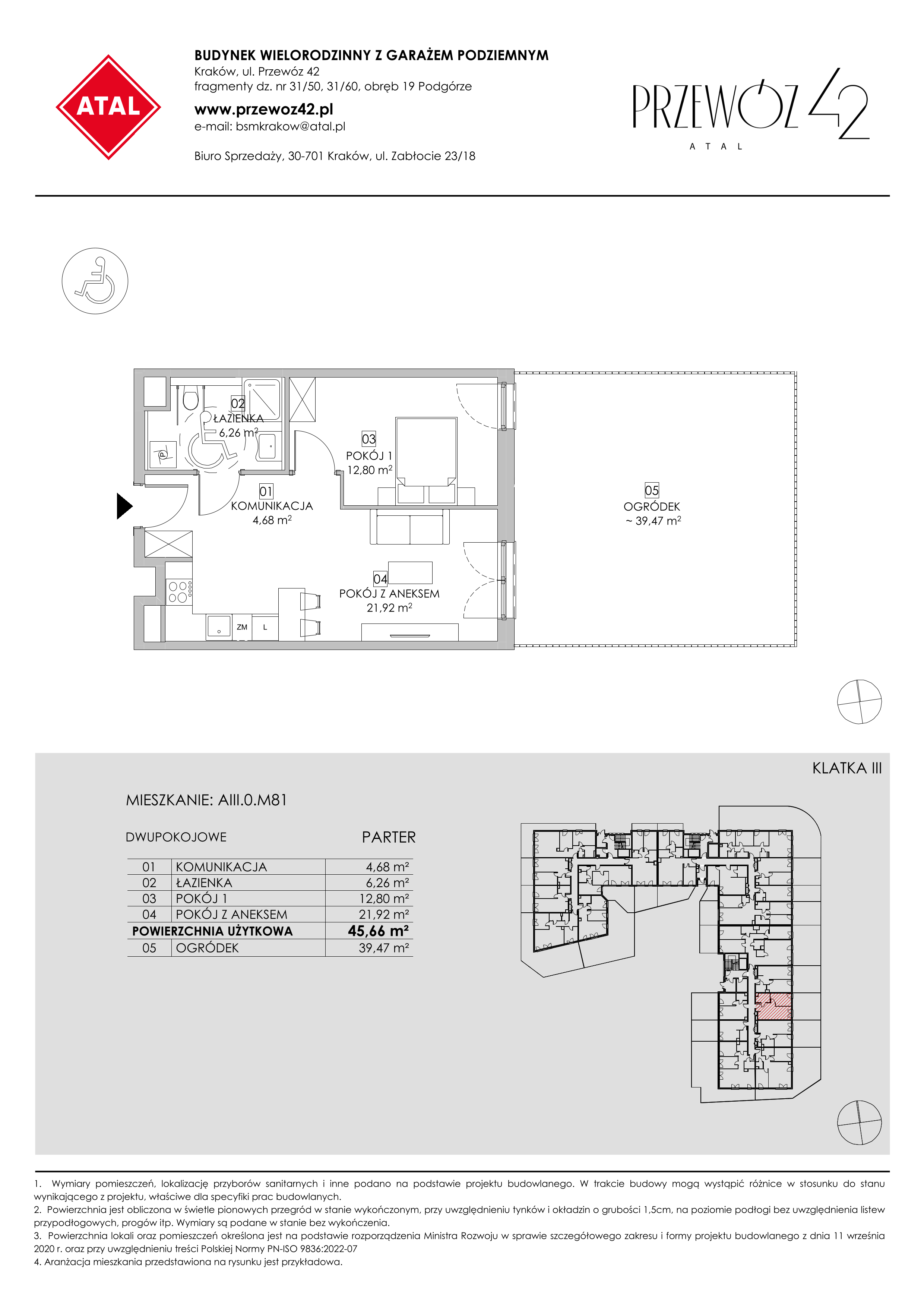 Mieszkanie 45,66 m², parter, oferta nr AIII.0.M81, Przewóz 42 ATAL, Kraków, Podgórze, Płaszów, ul. Przewóz 42-idx