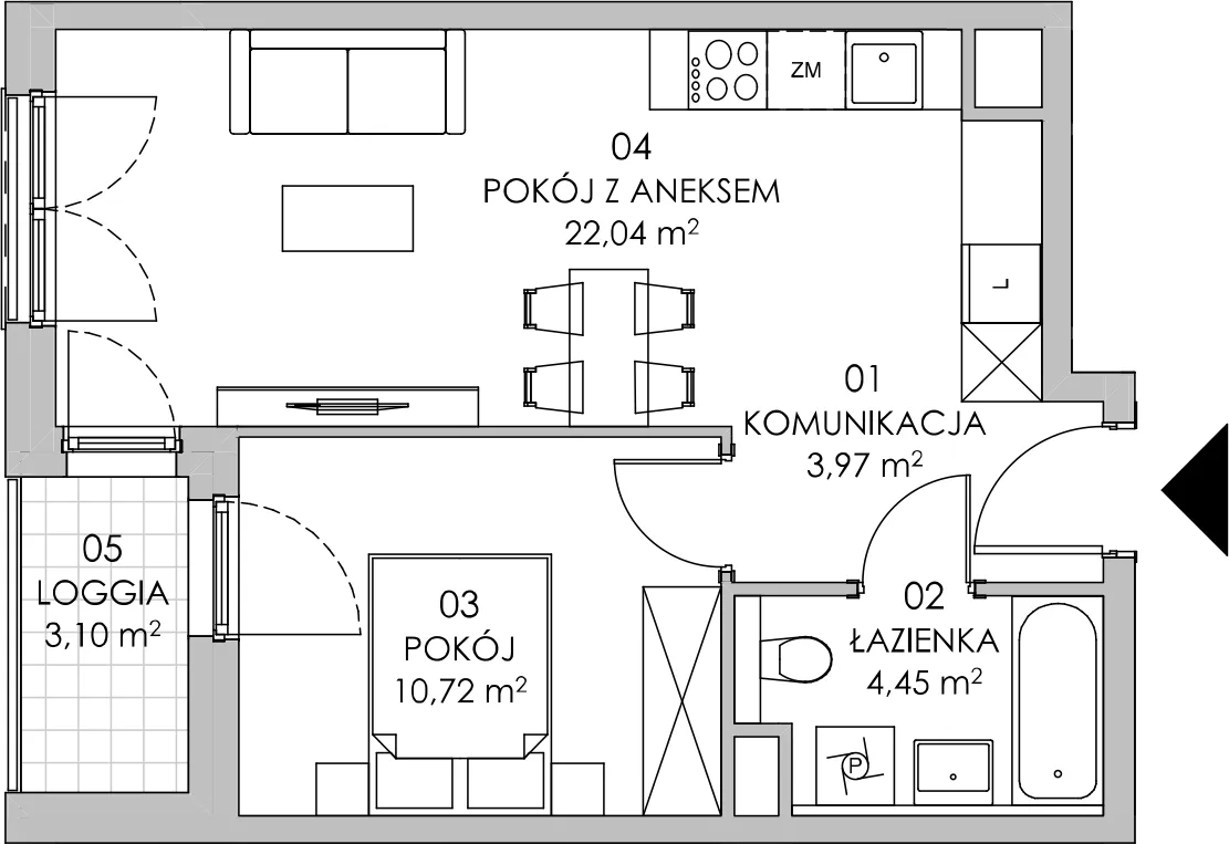 Mieszkanie 41,18 m², piętro 3, oferta nr BI.3.M24, Przewóz 42 ATAL II, Kraków, Podgórze, Płaszów, ul. Przewóz 42-idx