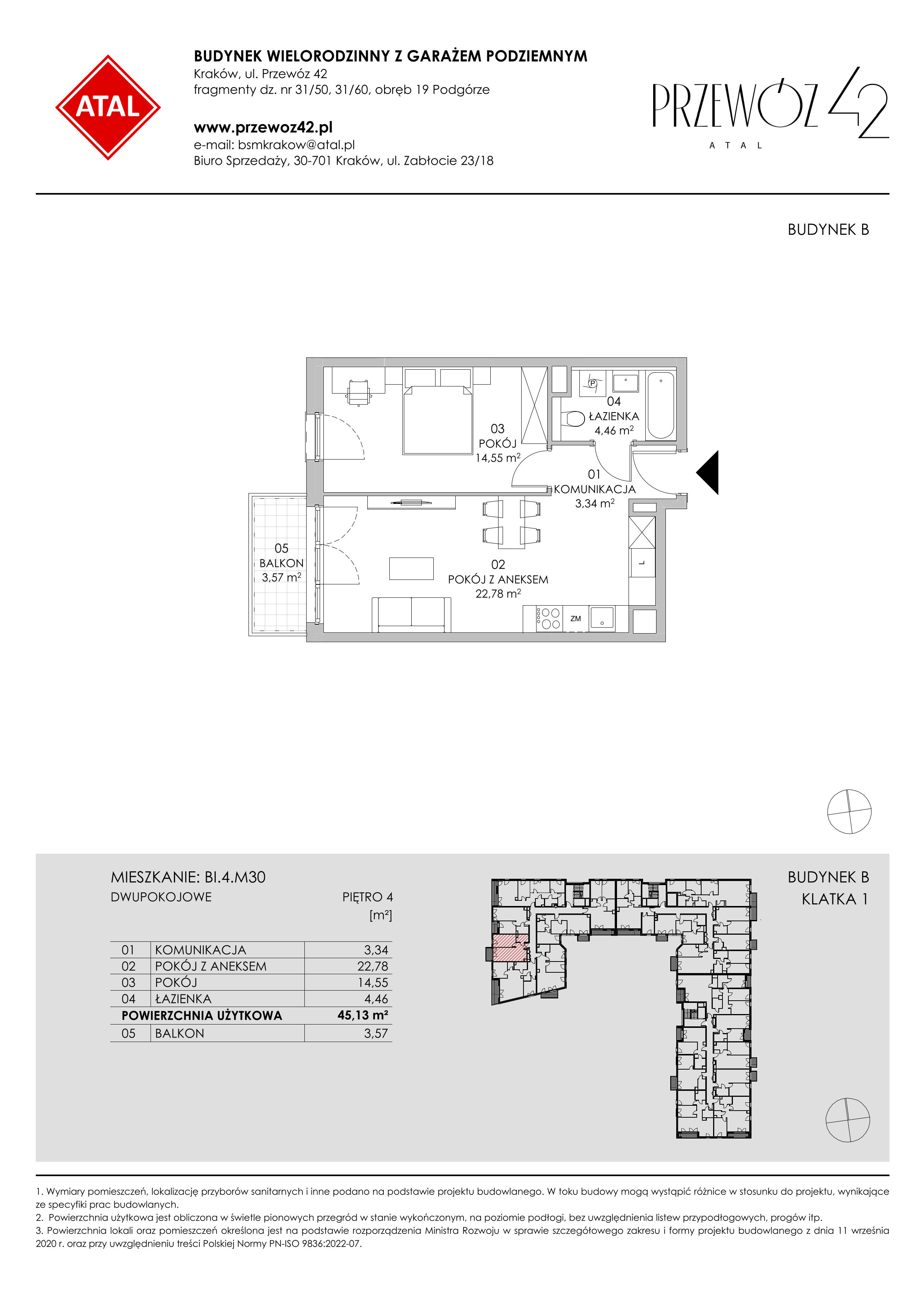 Mieszkanie 45,13 m², piętro 4, oferta nr BI.4.M30, Przewóz 42 ATAL II, Kraków, Podgórze, Płaszów, ul. Przewóz 42-idx