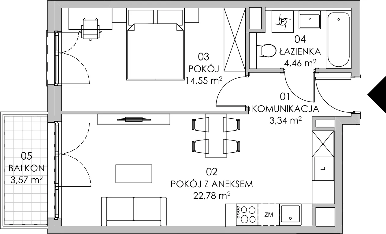 Mieszkanie 45,13 m², piętro 5, oferta nr BI.5.M37, Przewóz 42 ATAL II, Kraków, Podgórze, Płaszów, ul. Przewóz 42-idx