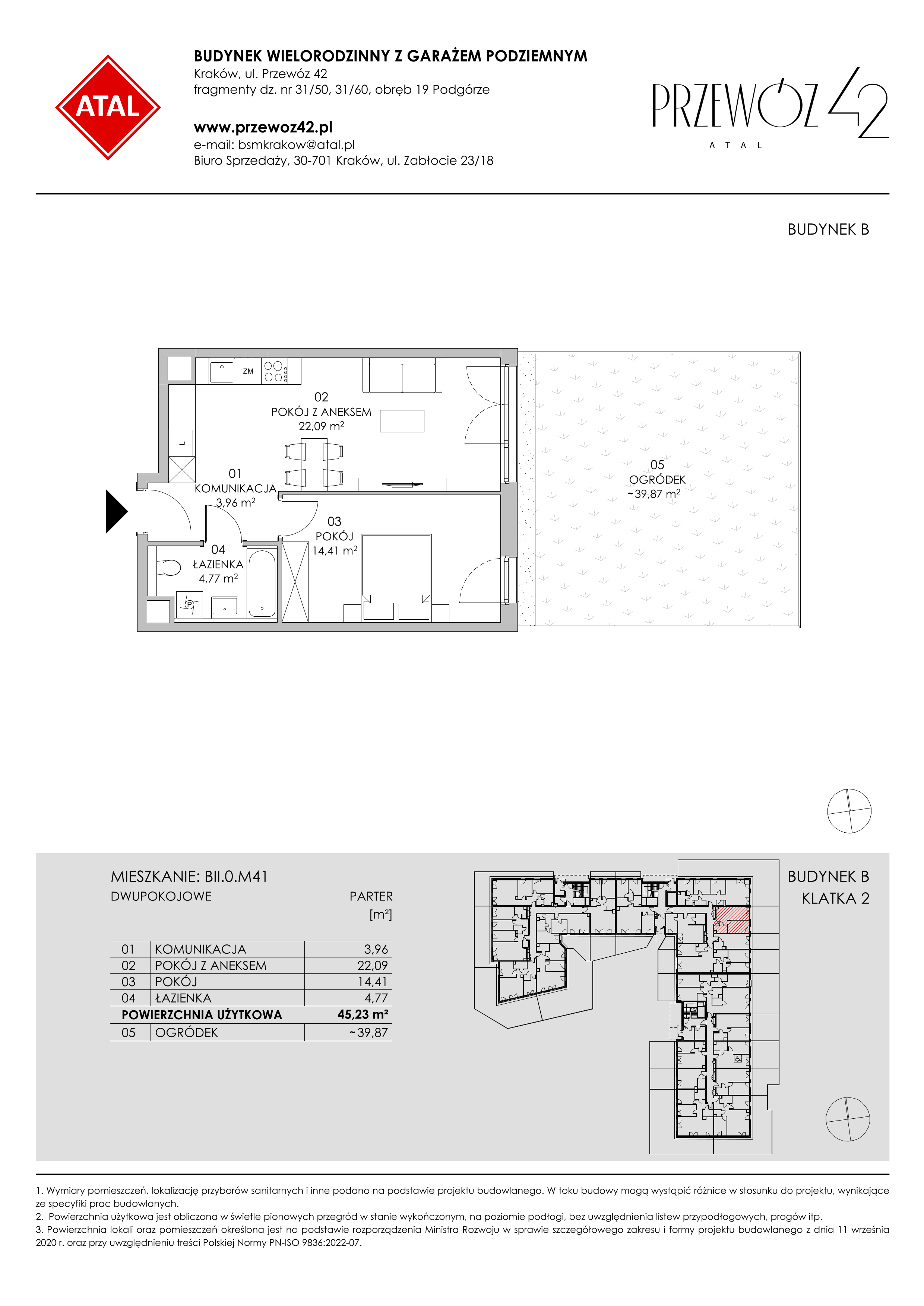 Mieszkanie 45,23 m², parter, oferta nr BII.0.M41, Przewóz 42 ATAL II, Kraków, Podgórze, Płaszów, ul. Przewóz 42-idx