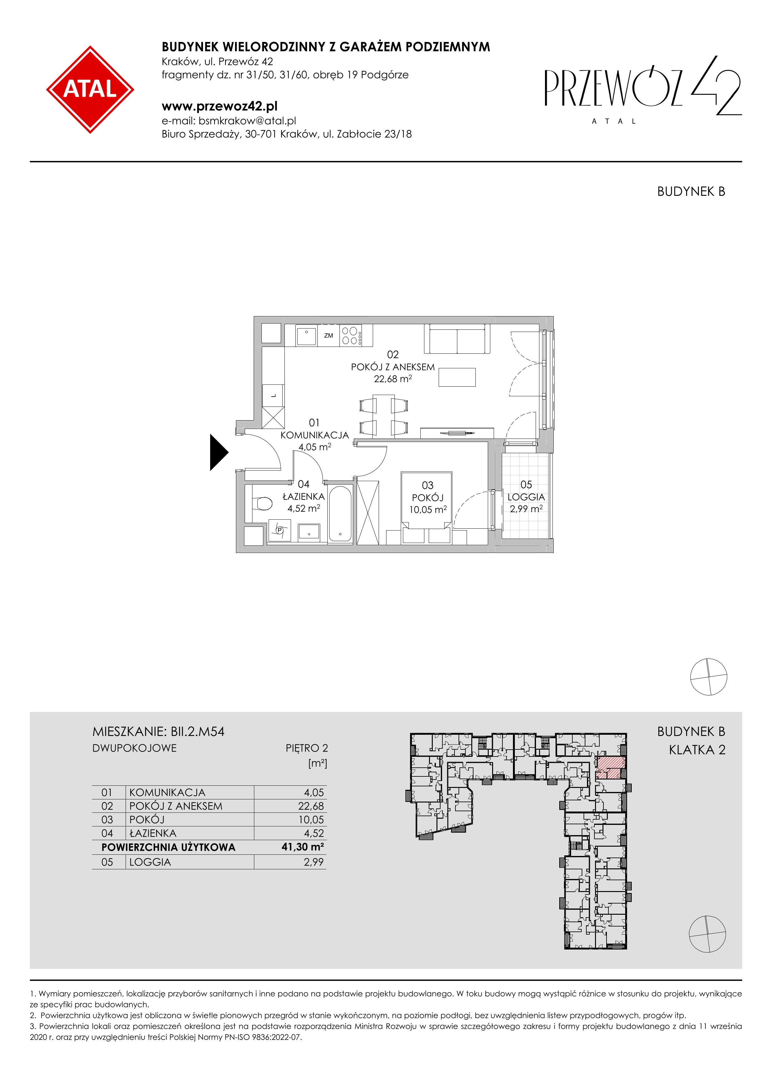 Mieszkanie 41,30 m², piętro 2, oferta nr BII.2.M54, Przewóz 42 ATAL II, Kraków, Podgórze, Płaszów, ul. Przewóz 42-idx