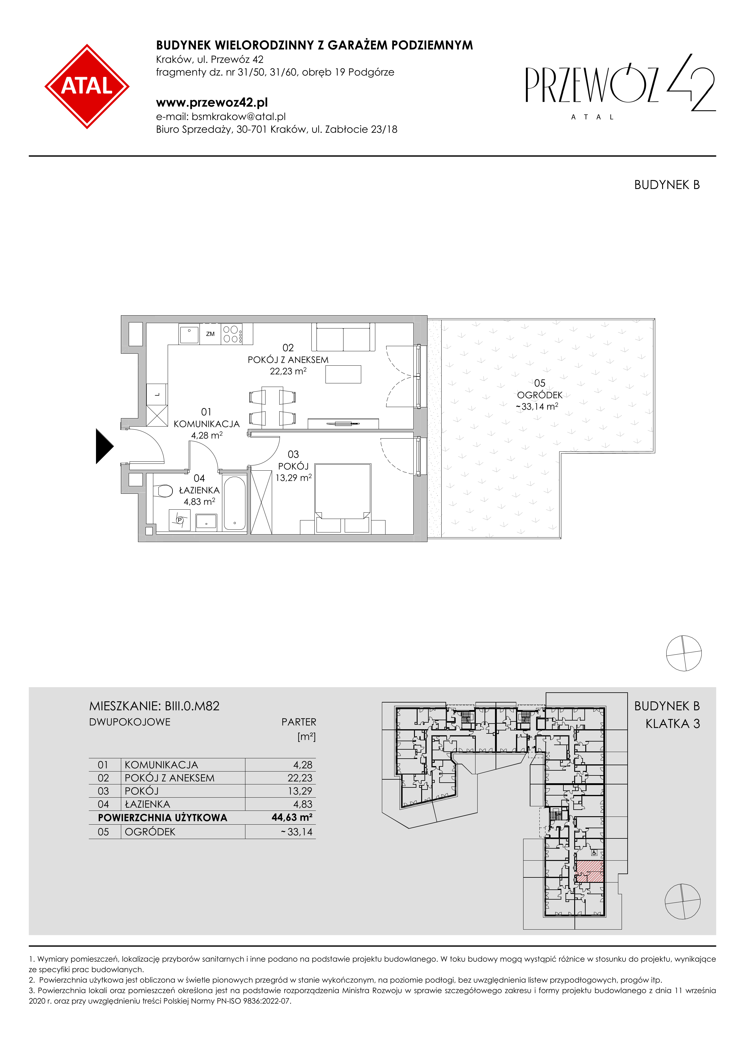 Mieszkanie 44,63 m², parter, oferta nr BIII.0.M82, Przewóz 42 ATAL II, Kraków, Podgórze, Płaszów, ul. Przewóz 42-idx