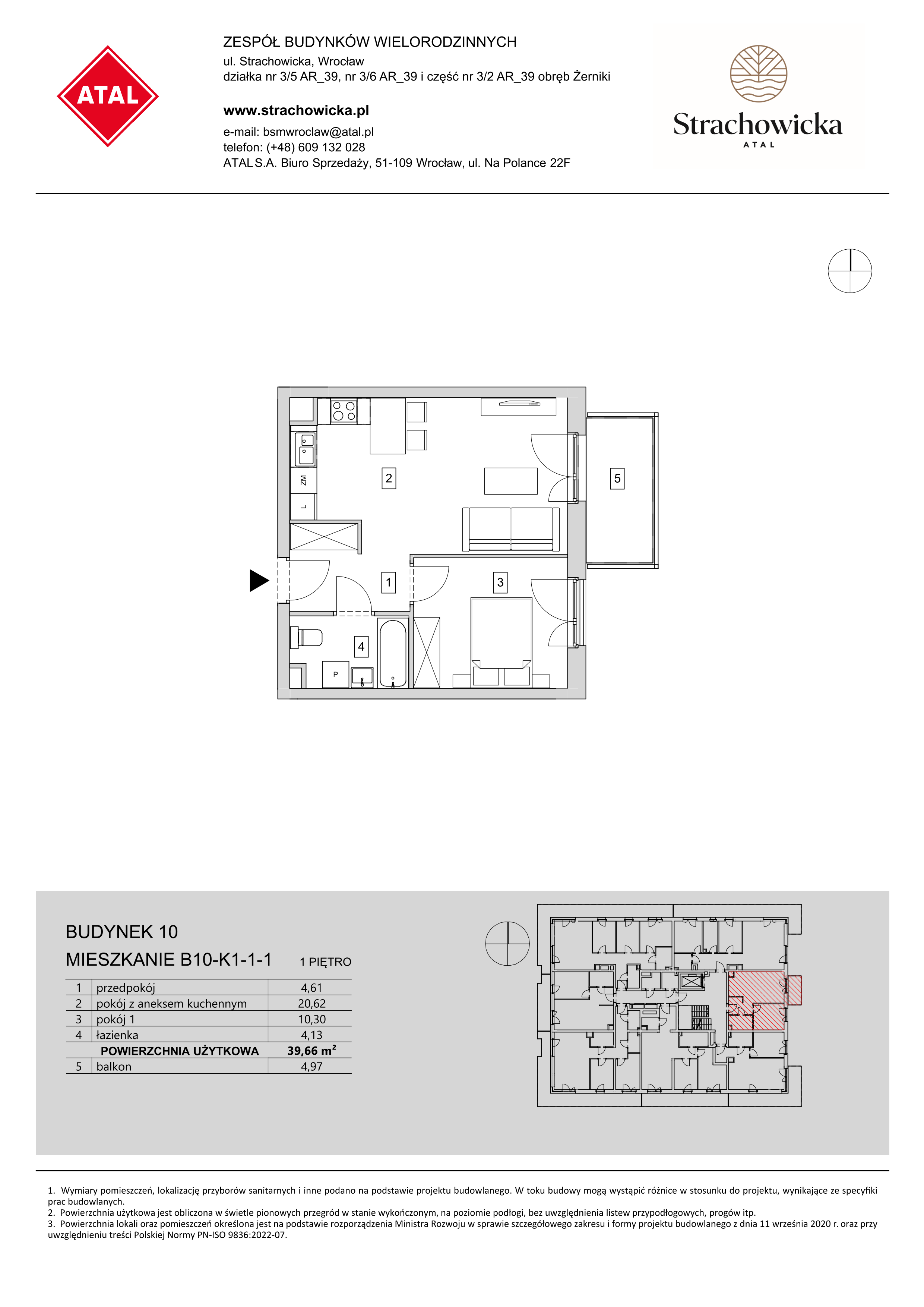 Mieszkanie 39,66 m², piętro 1, oferta nr B10-K1-1-1, ATAL Strachowicka, Wrocław, Żerniki, Fabryczna, ul. Strachowicka-idx