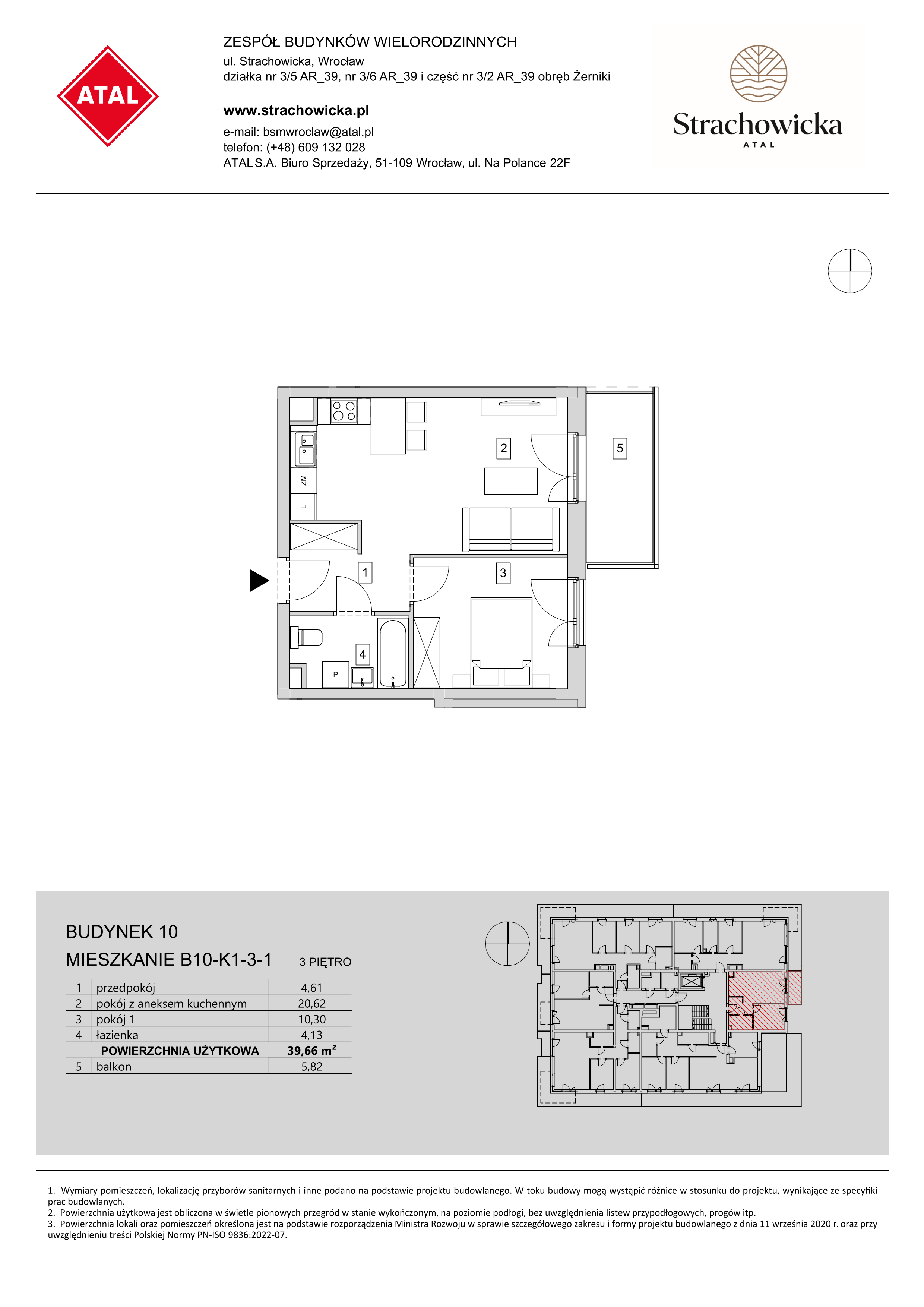 Mieszkanie 39,66 m², piętro 3, oferta nr B10-K1-3-1, ATAL Strachowicka, Wrocław, Żerniki, Fabryczna, ul. Strachowicka-idx