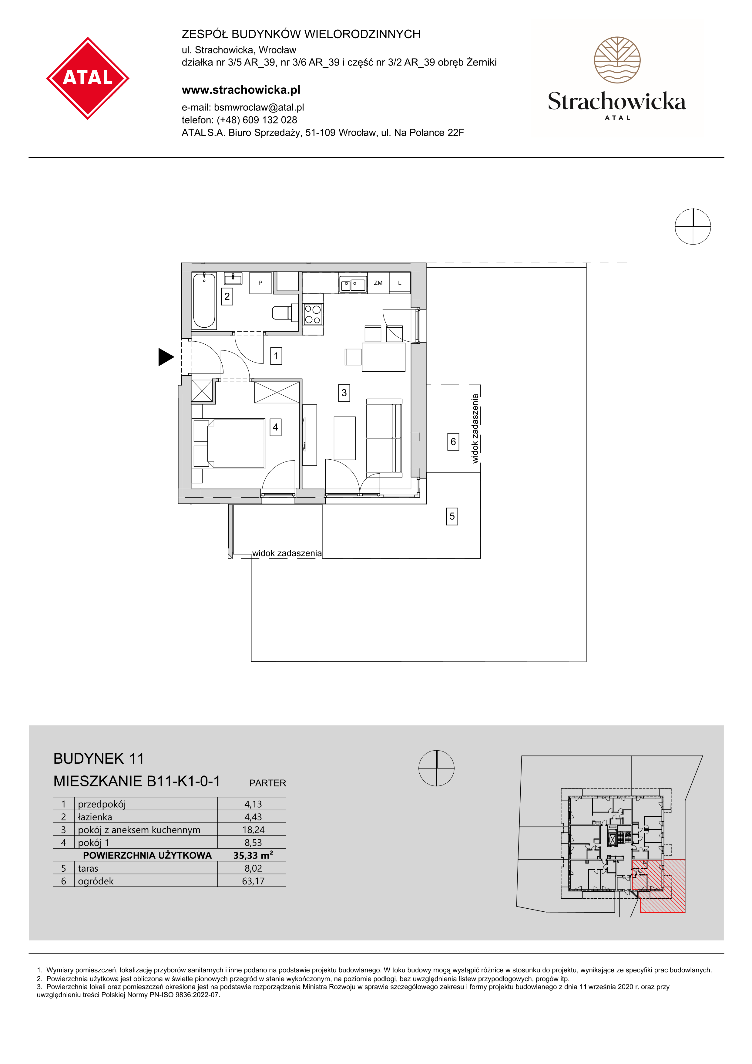 Mieszkanie 35,33 m², parter, oferta nr B11-K1-0-1, ATAL Strachowicka, Wrocław, Żerniki, Fabryczna, ul. Strachowicka-idx