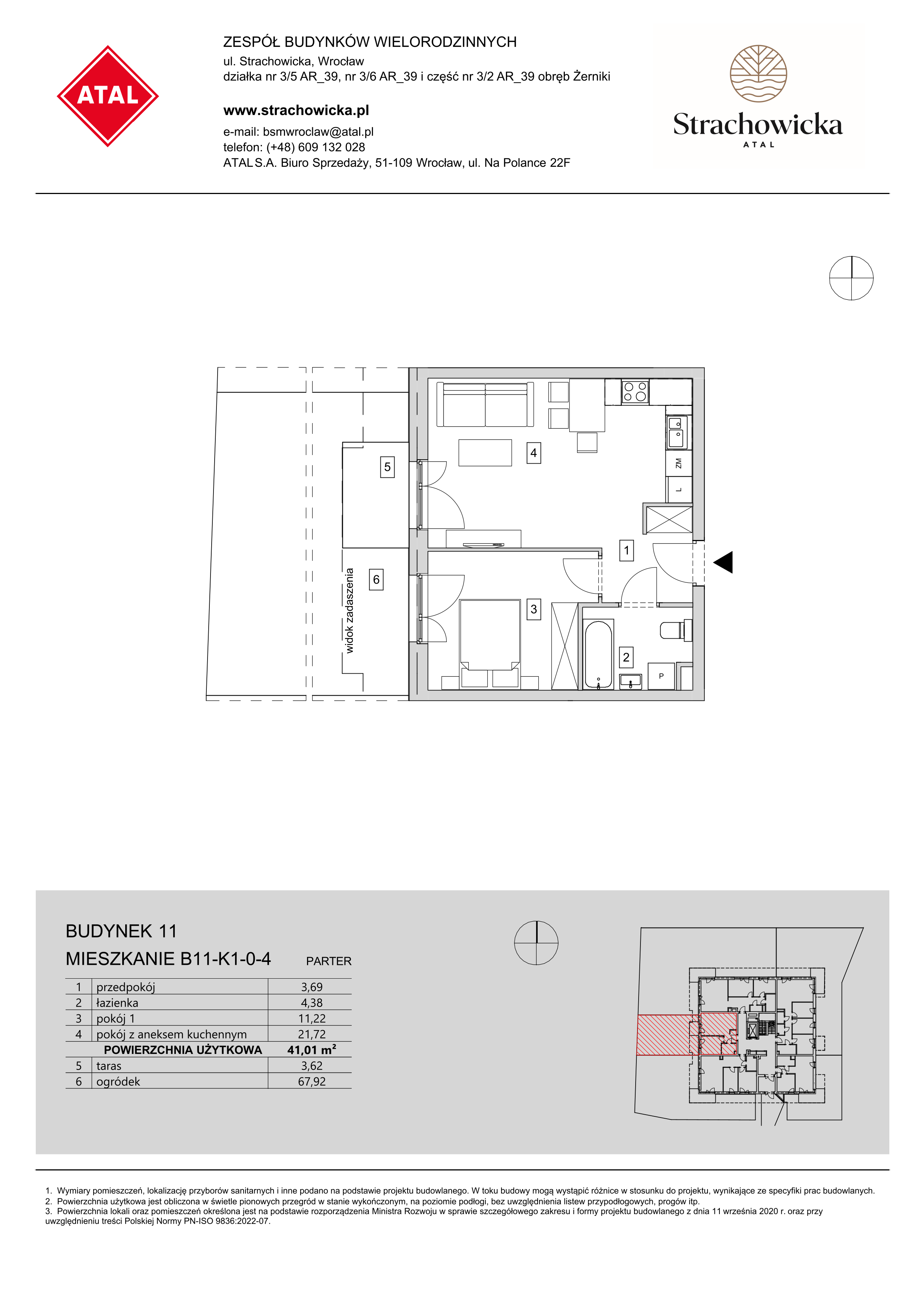 Mieszkanie 41,01 m², parter, oferta nr B11-K1-0-4, ATAL Strachowicka, Wrocław, Żerniki, Fabryczna, ul. Strachowicka-idx