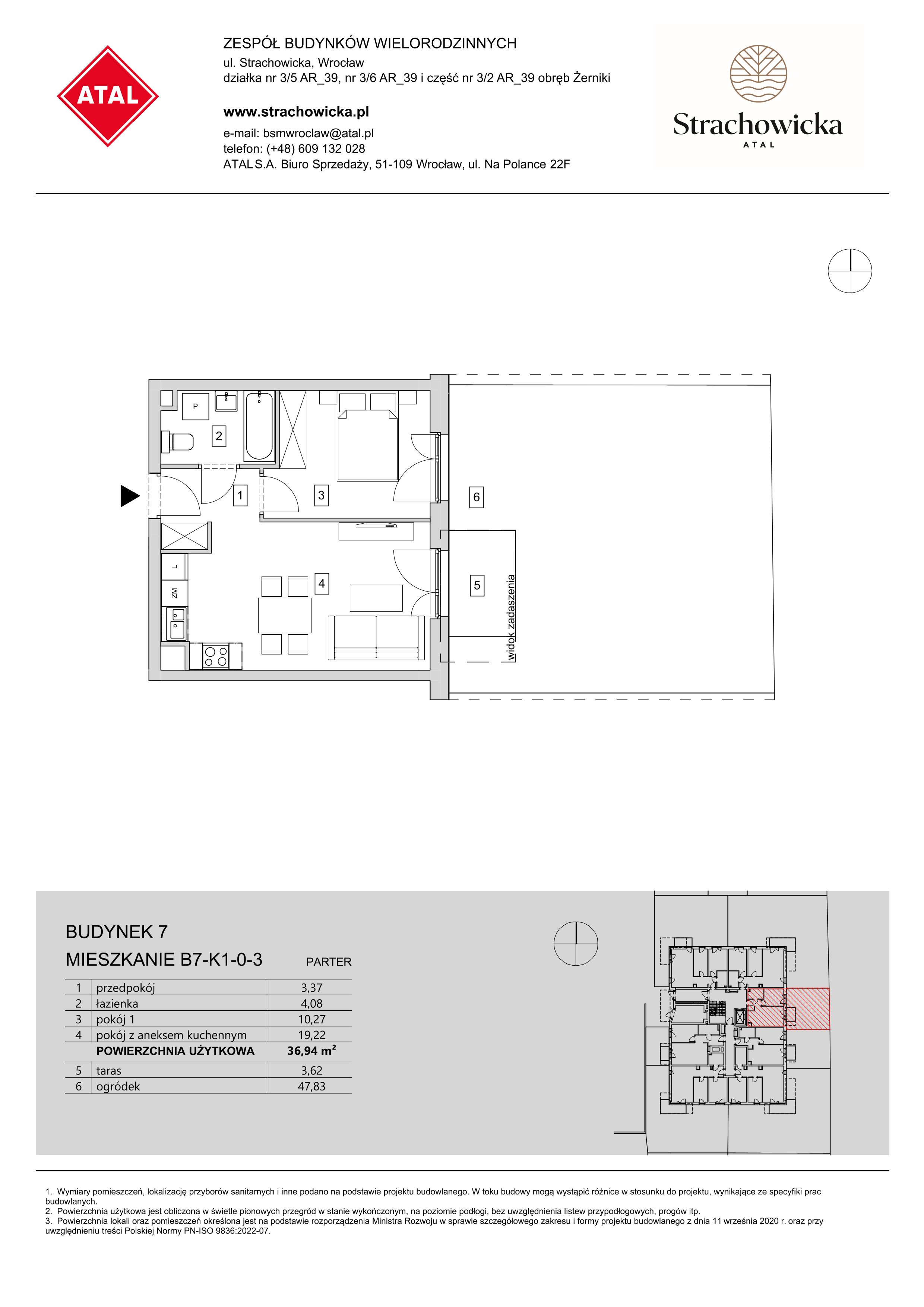 Mieszkanie 36,94 m², parter, oferta nr B7-K1-0-3, ATAL Strachowicka, Wrocław, Żerniki, Fabryczna, ul. Strachowicka-idx