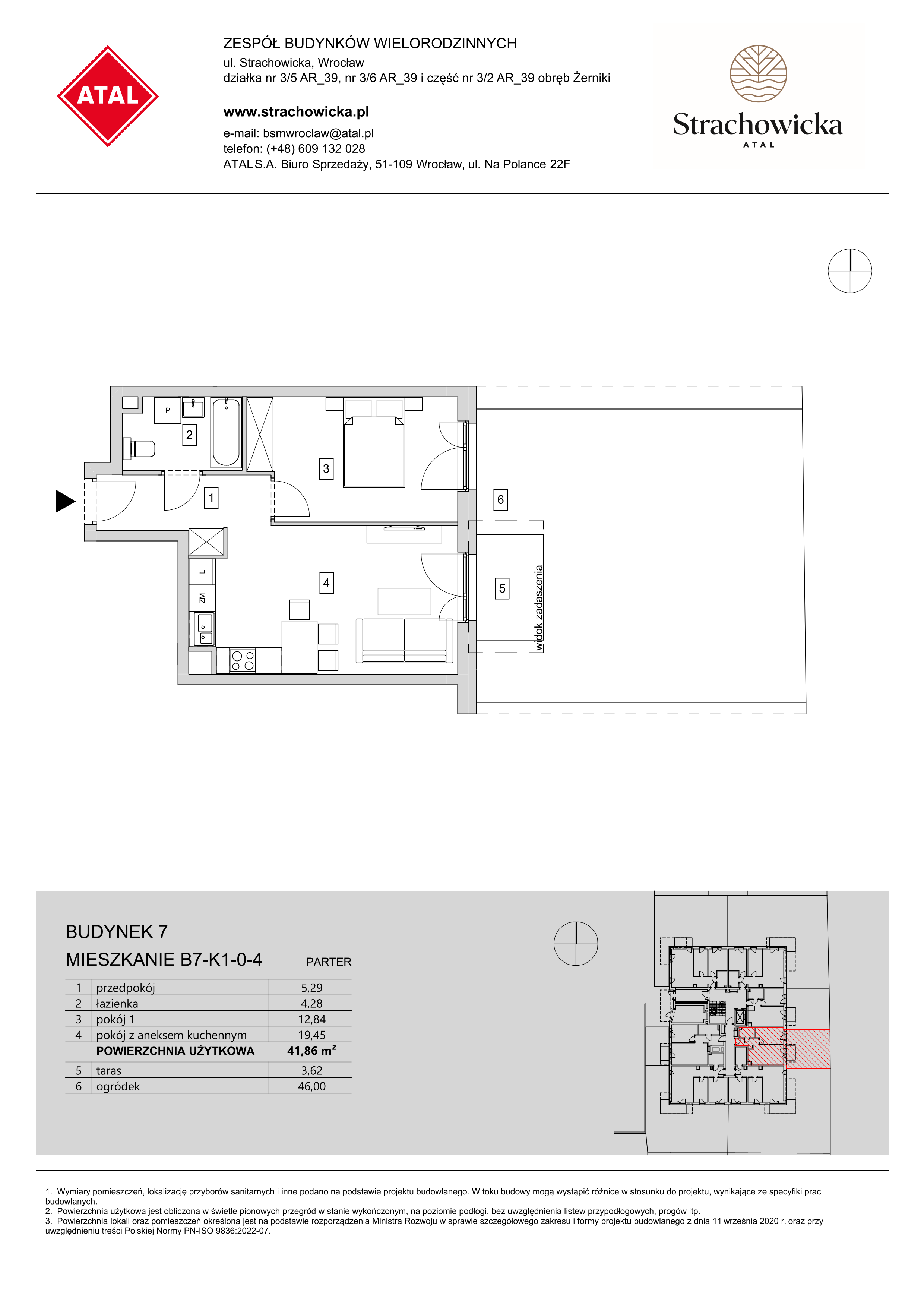 Mieszkanie 41,86 m², parter, oferta nr B7-K1-0-4, ATAL Strachowicka, Wrocław, Żerniki, Fabryczna, ul. Strachowicka-idx