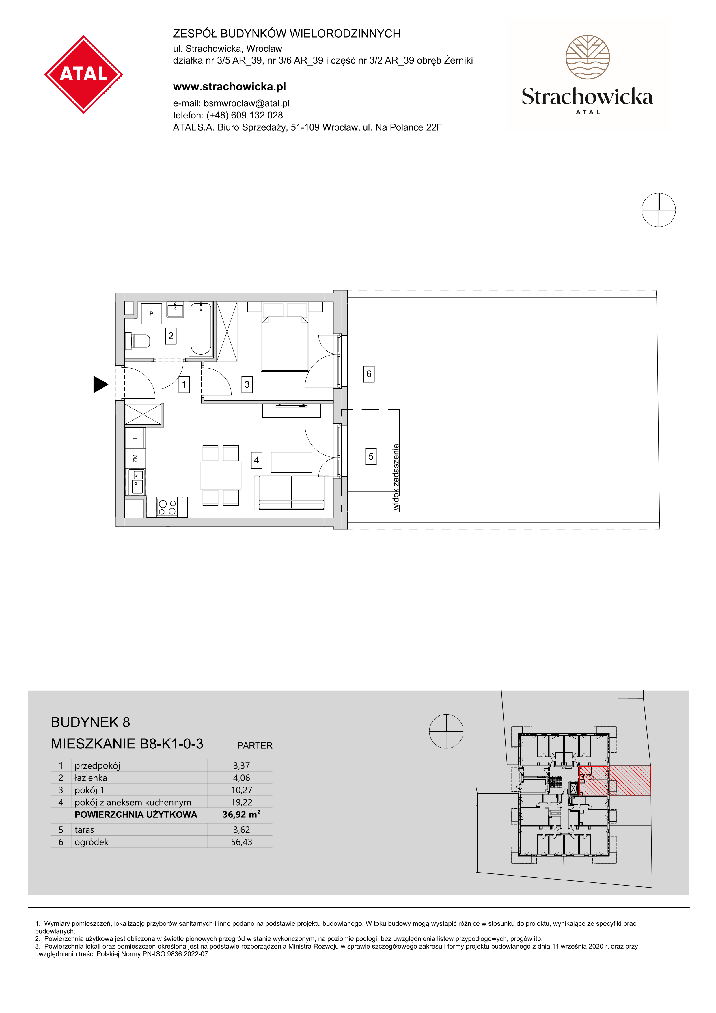 Mieszkanie 36,92 m², parter, oferta nr B8-K1-0-3, ATAL Strachowicka, Wrocław, Żerniki, Fabryczna, ul. Strachowicka-idx