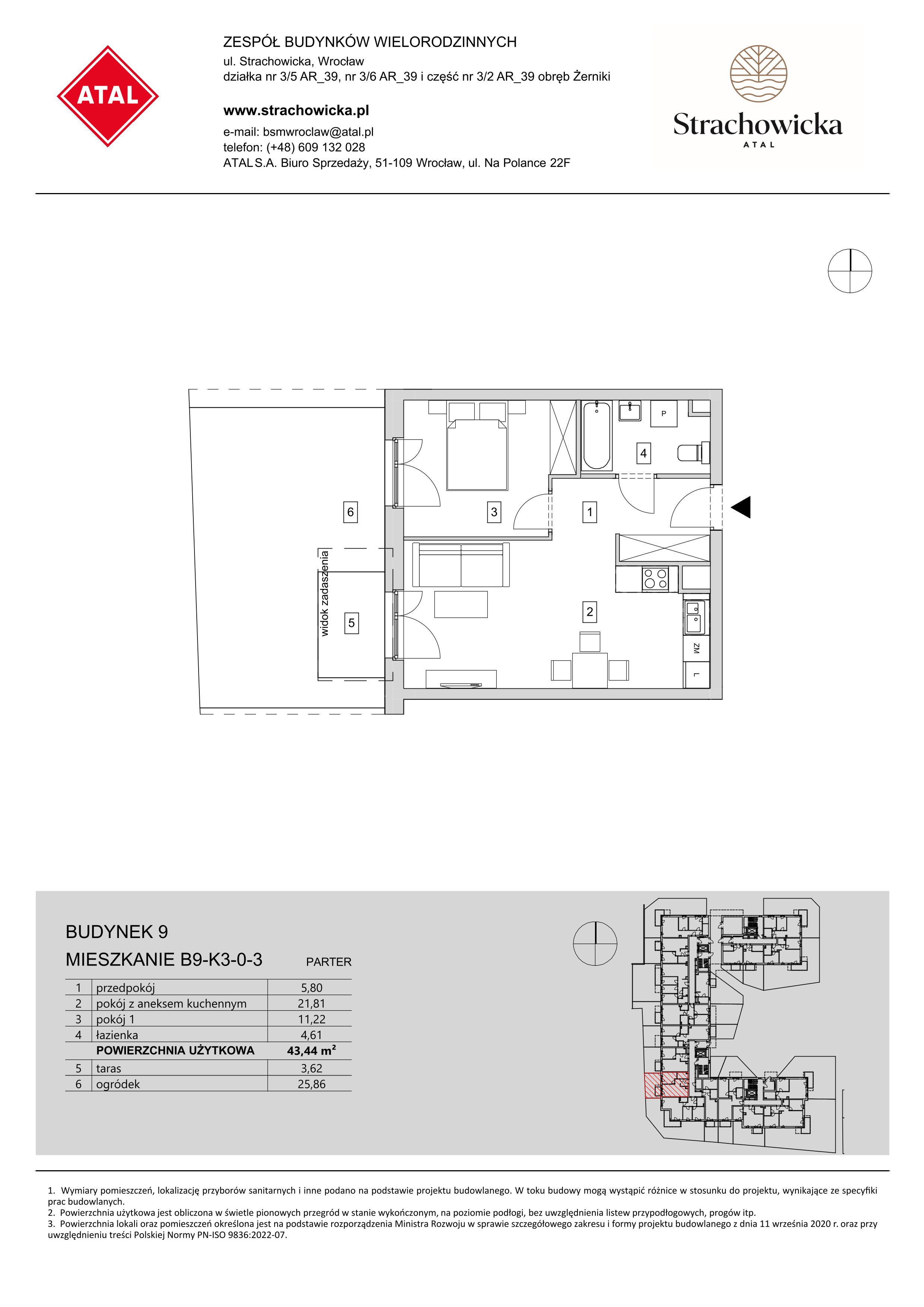 Mieszkanie 43,44 m², parter, oferta nr B9-K3-0-3, ATAL Strachowicka, Wrocław, Żerniki, Fabryczna, ul. Strachowicka-idx