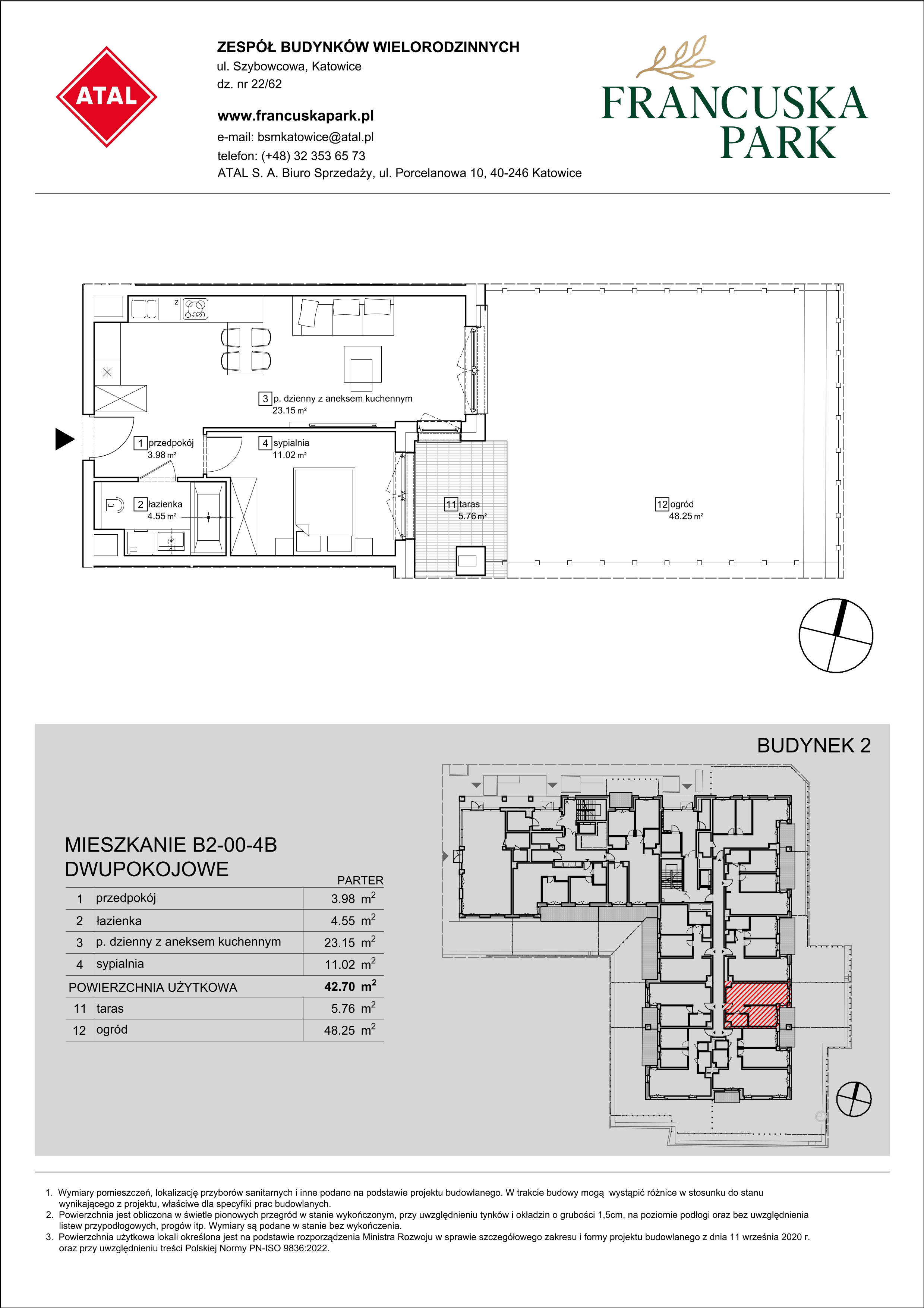 Mieszkanie 42,70 m², parter, oferta nr B2-00-4B, Francuska Park, Katowice, Osiedle Paderewskiego-Muchowiec, Muchowiec, ul. Szybowcowa-idx