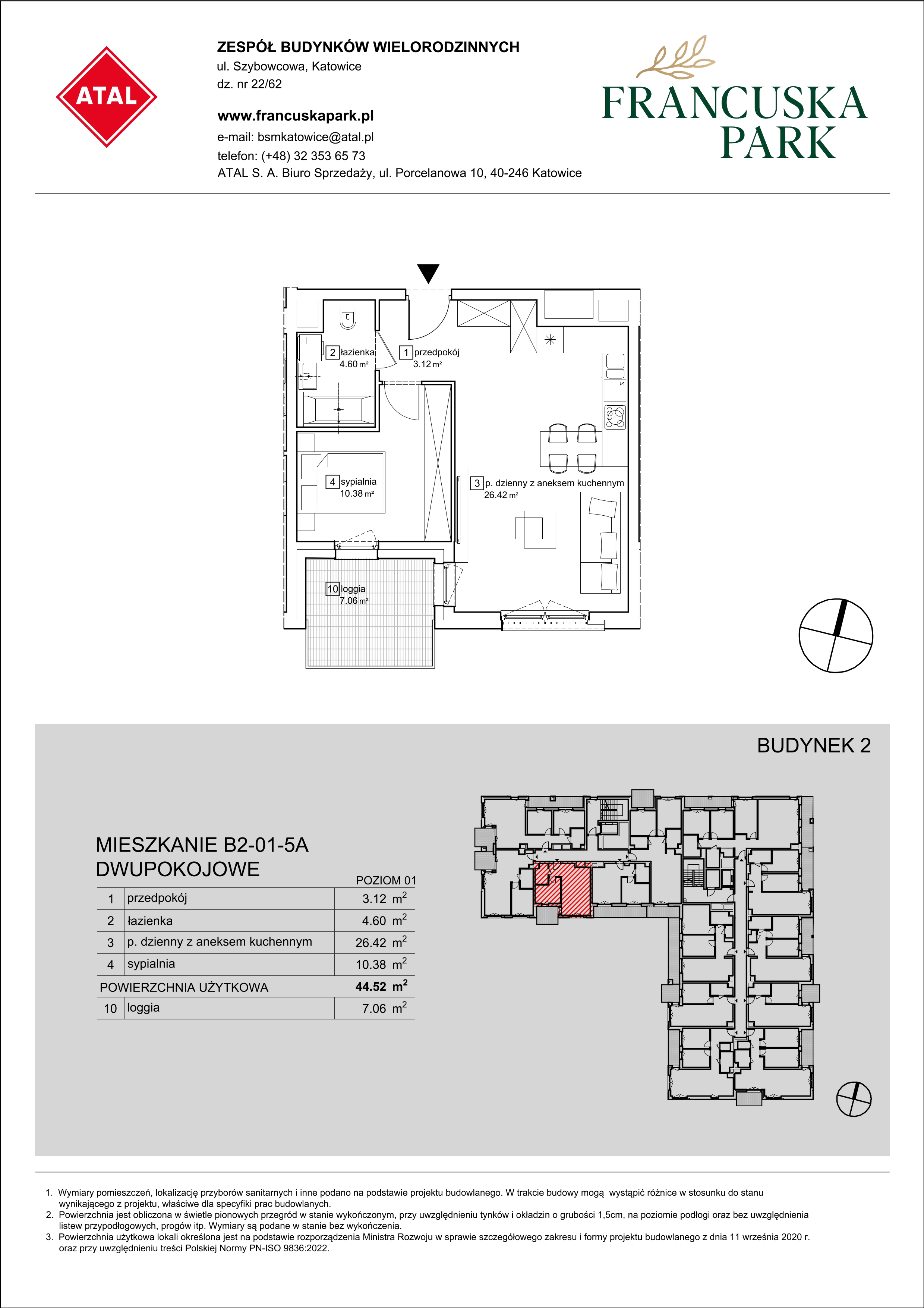 Mieszkanie 44,52 m², piętro 1, oferta nr B2-01-5A, Francuska Park, Katowice, Osiedle Paderewskiego-Muchowiec, Muchowiec, ul. Szybowcowa-idx