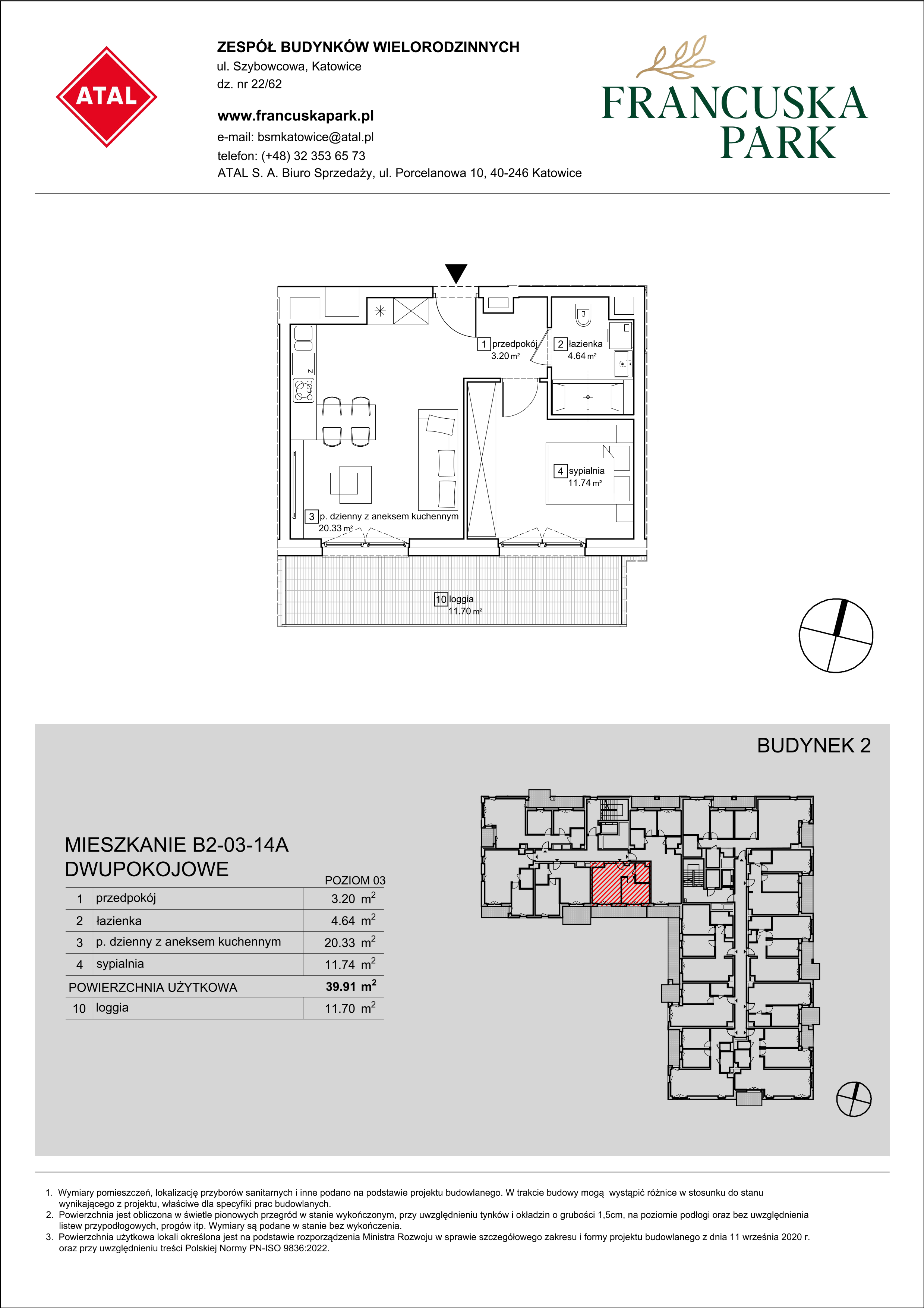 Mieszkanie 39,91 m², piętro 3, oferta nr B2-03-14A, Francuska Park, Katowice, Osiedle Paderewskiego-Muchowiec, Muchowiec, ul. Szybowcowa-idx