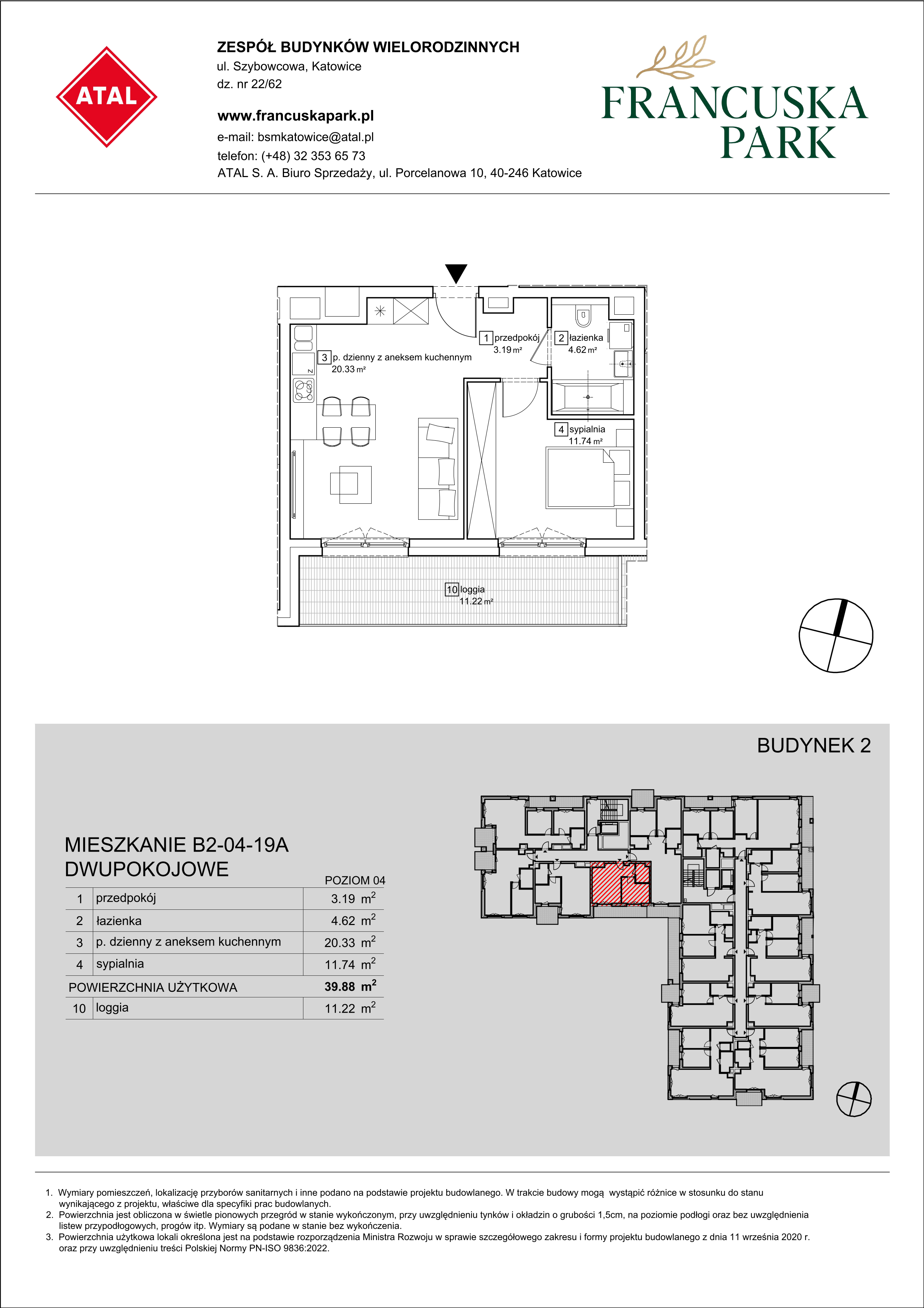 Mieszkanie 39,88 m², piętro 4, oferta nr B2-04-19A, Francuska Park, Katowice, Osiedle Paderewskiego-Muchowiec, Muchowiec, ul. Szybowcowa-idx