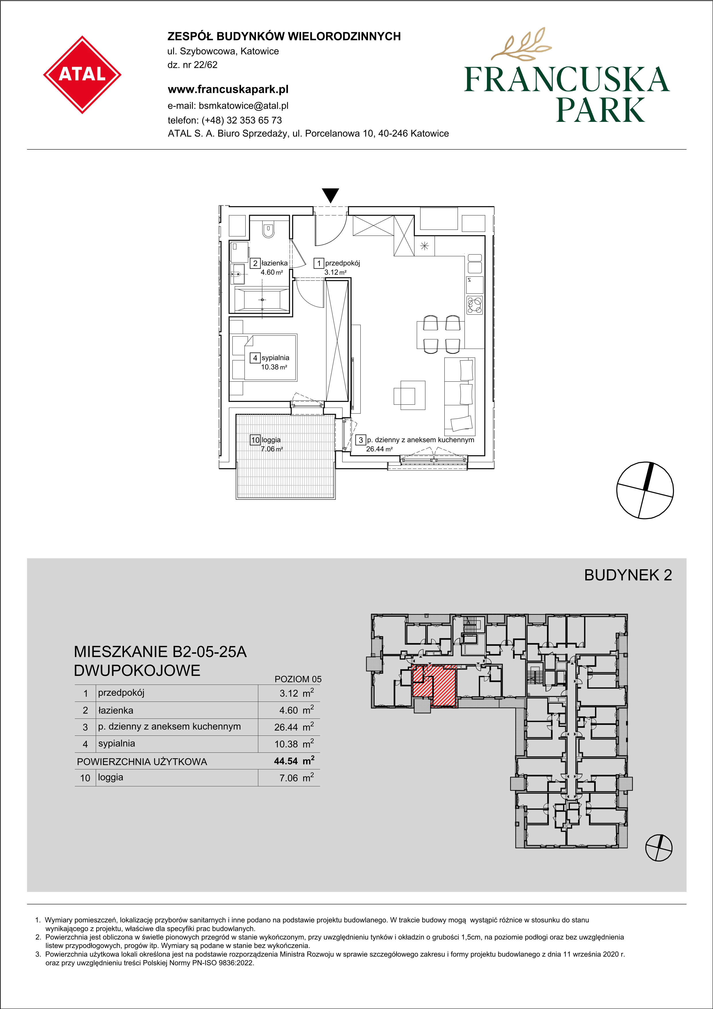 Mieszkanie 44,54 m², piętro 5, oferta nr B2-05-25A, Francuska Park, Katowice, Osiedle Paderewskiego-Muchowiec, Muchowiec, ul. Szybowcowa-idx