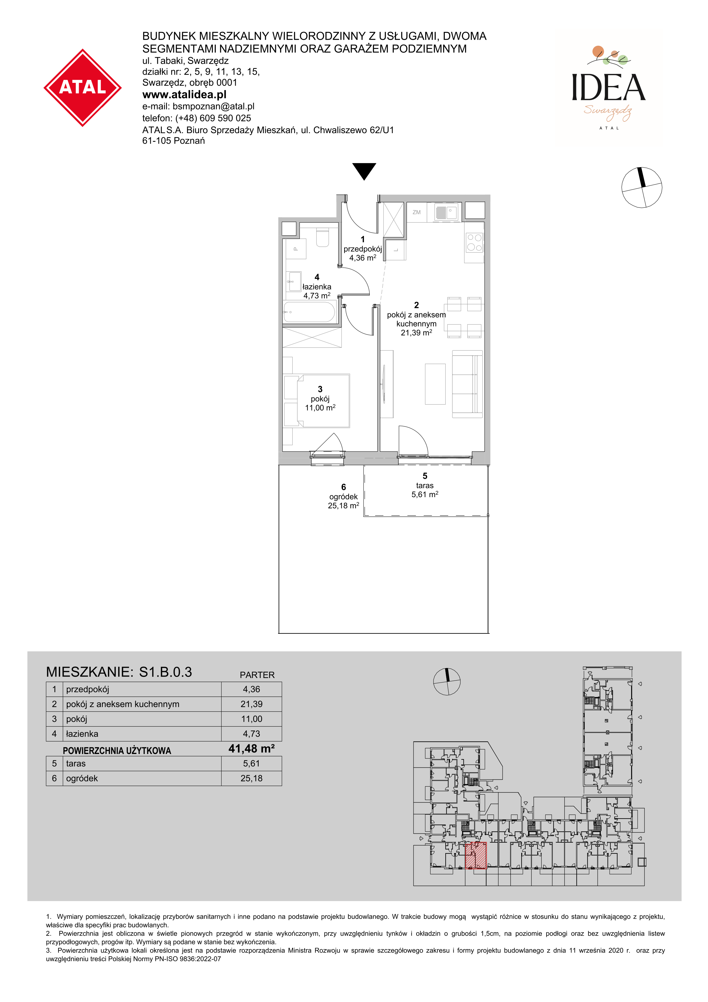 Mieszkanie 41,48 m², parter, oferta nr S1.B.0.3, ATAL Idea Swarzędz II, Swarzędz, ul. Tabaki-idx