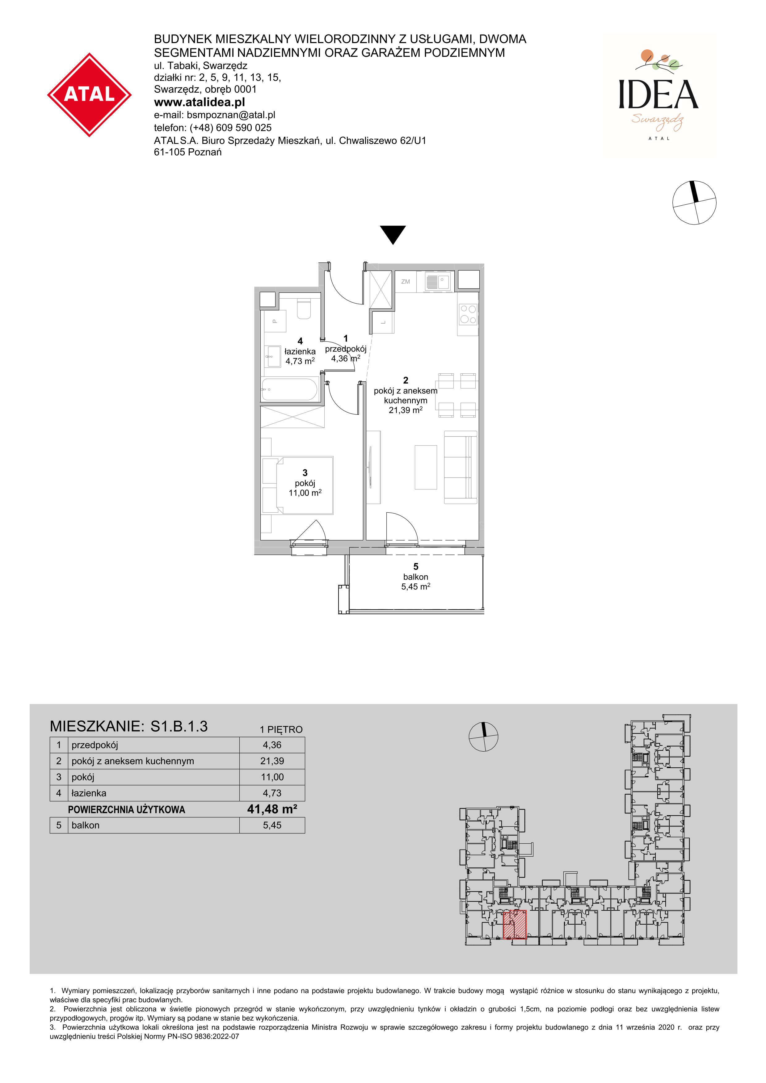 Mieszkanie 41,48 m², piętro 1, oferta nr S1.B.1.3, ATAL Idea Swarzędz II, Swarzędz, ul. Tabaki-idx