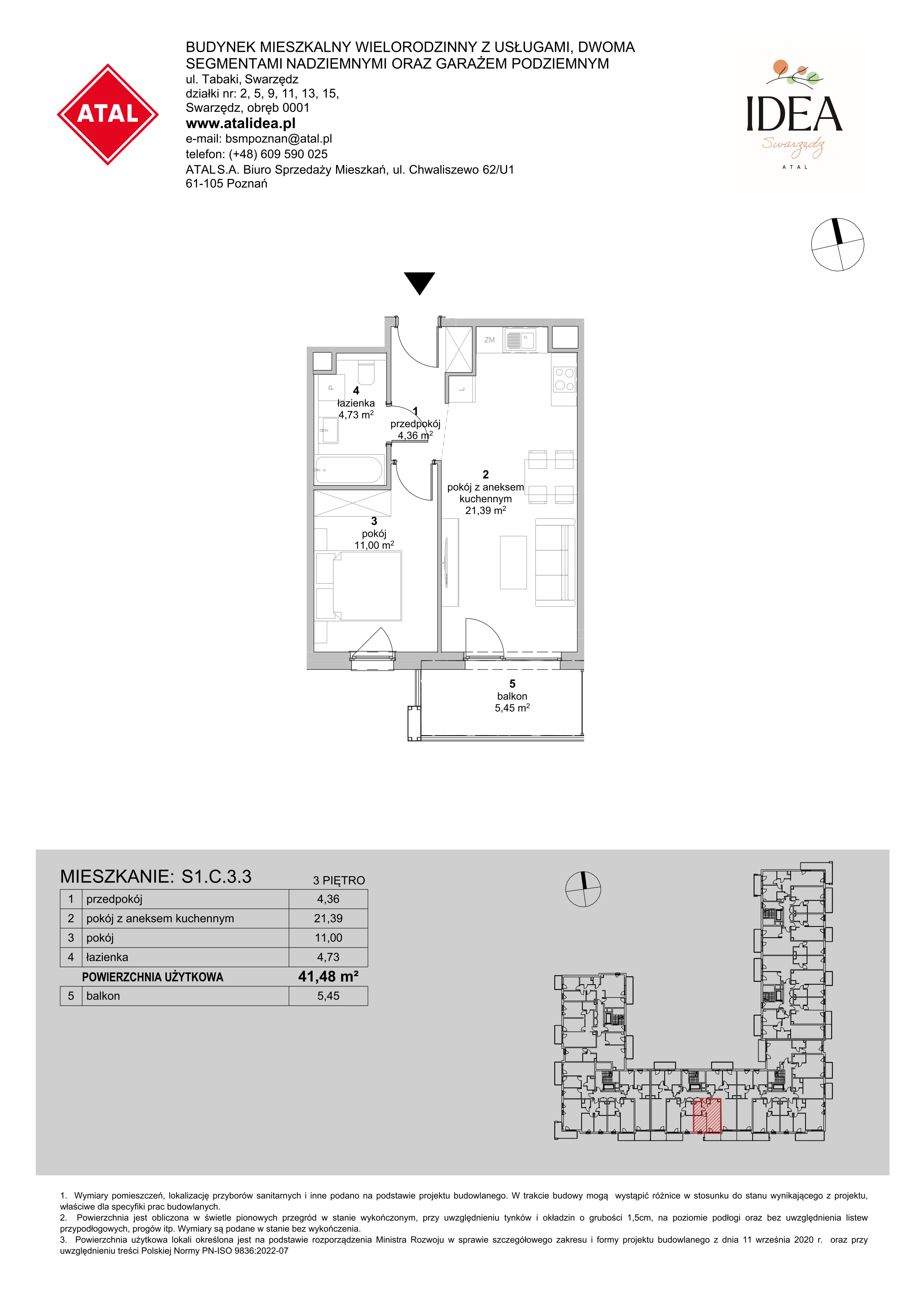 Mieszkanie 41,48 m², piętro 3, oferta nr S1.C.3.3, ATAL Idea Swarzędz II, Swarzędz, ul. Tabaki-idx