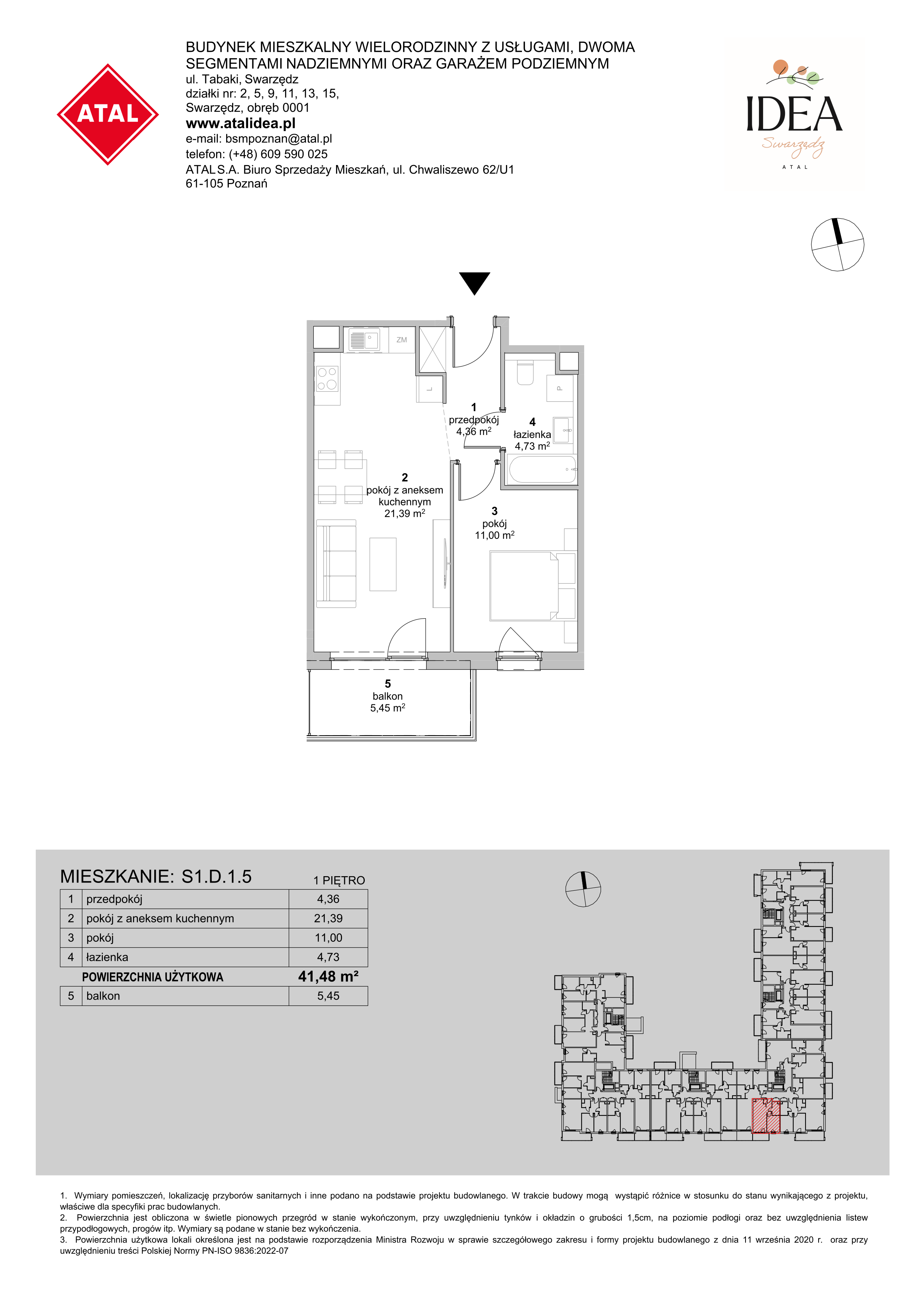 Mieszkanie 41,48 m², piętro 1, oferta nr S1.D.1.5, ATAL Idea Swarzędz II, Swarzędz, ul. Tabaki-idx