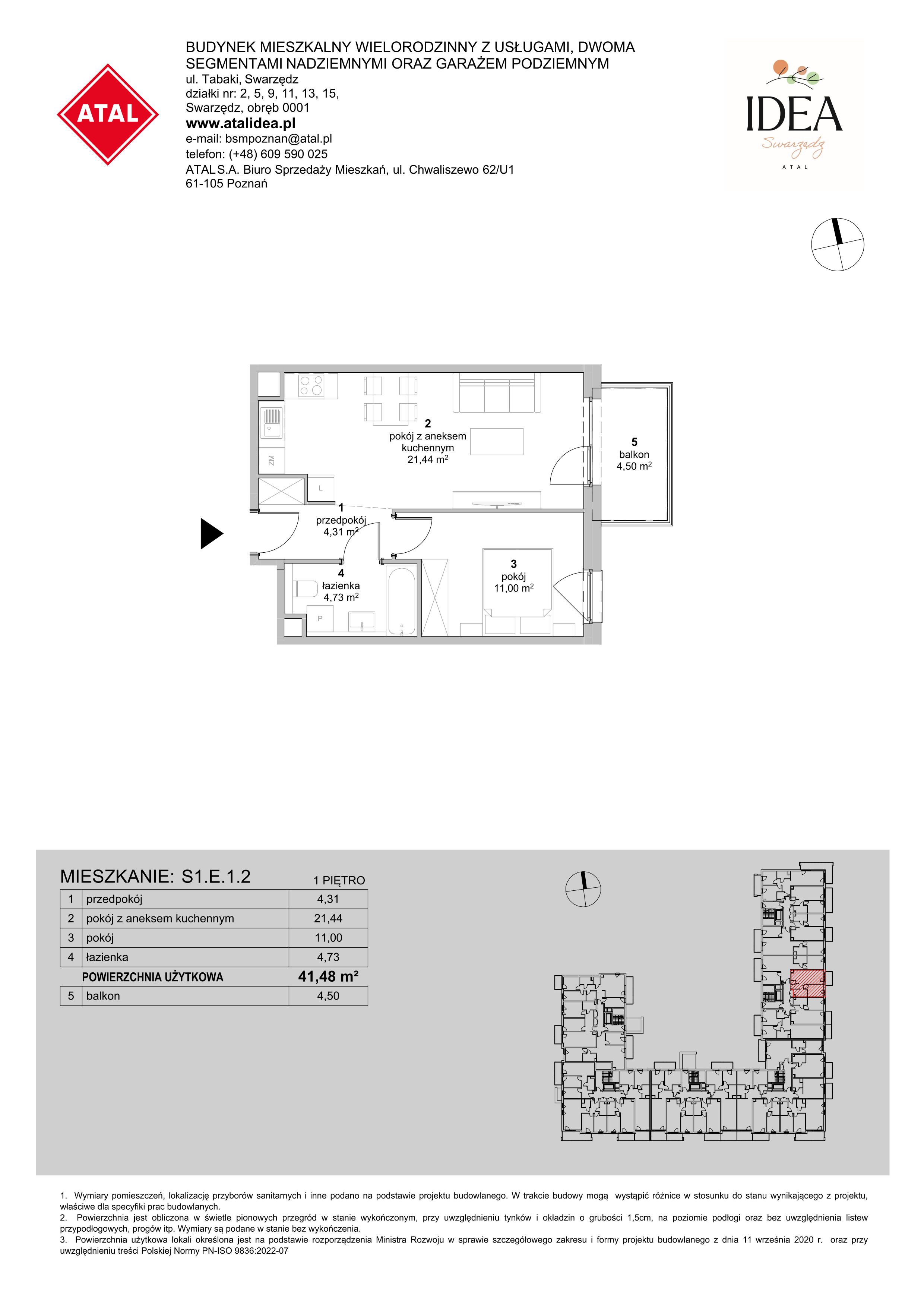 Mieszkanie 41,48 m², piętro 1, oferta nr S1.E.1.2, ATAL Idea Swarzędz II, Swarzędz, ul. Tabaki-idx