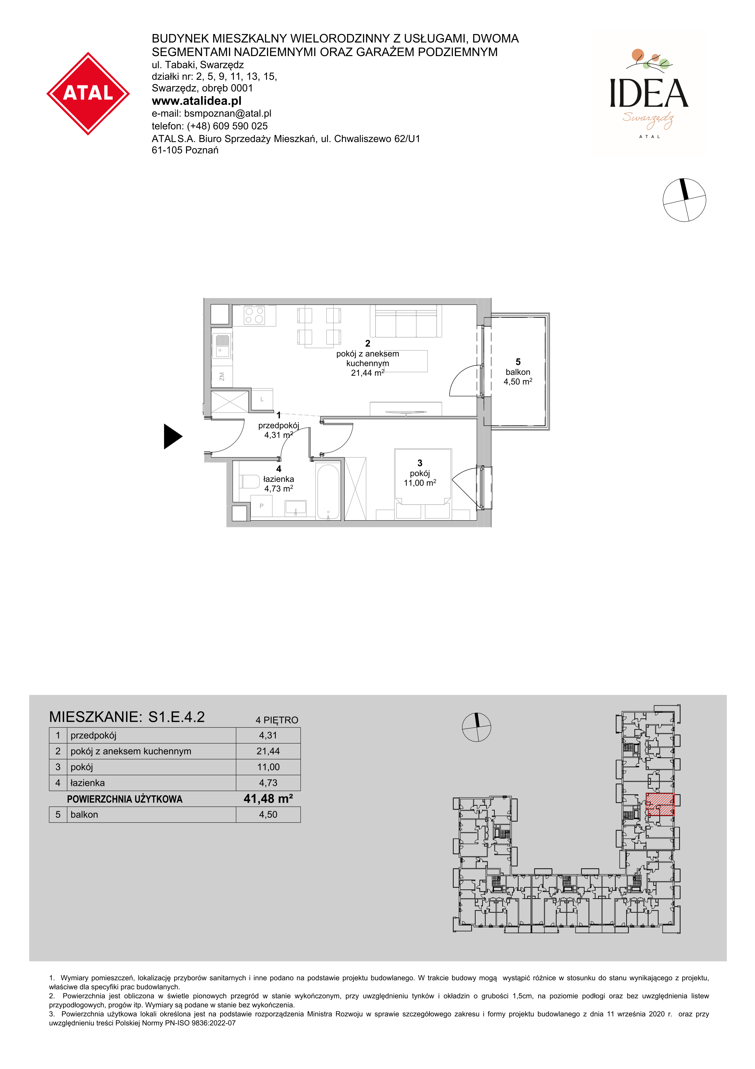 Mieszkanie 41,48 m², piętro 4, oferta nr S1.E.4.2, ATAL Idea Swarzędz II, Swarzędz, ul. Tabaki-idx