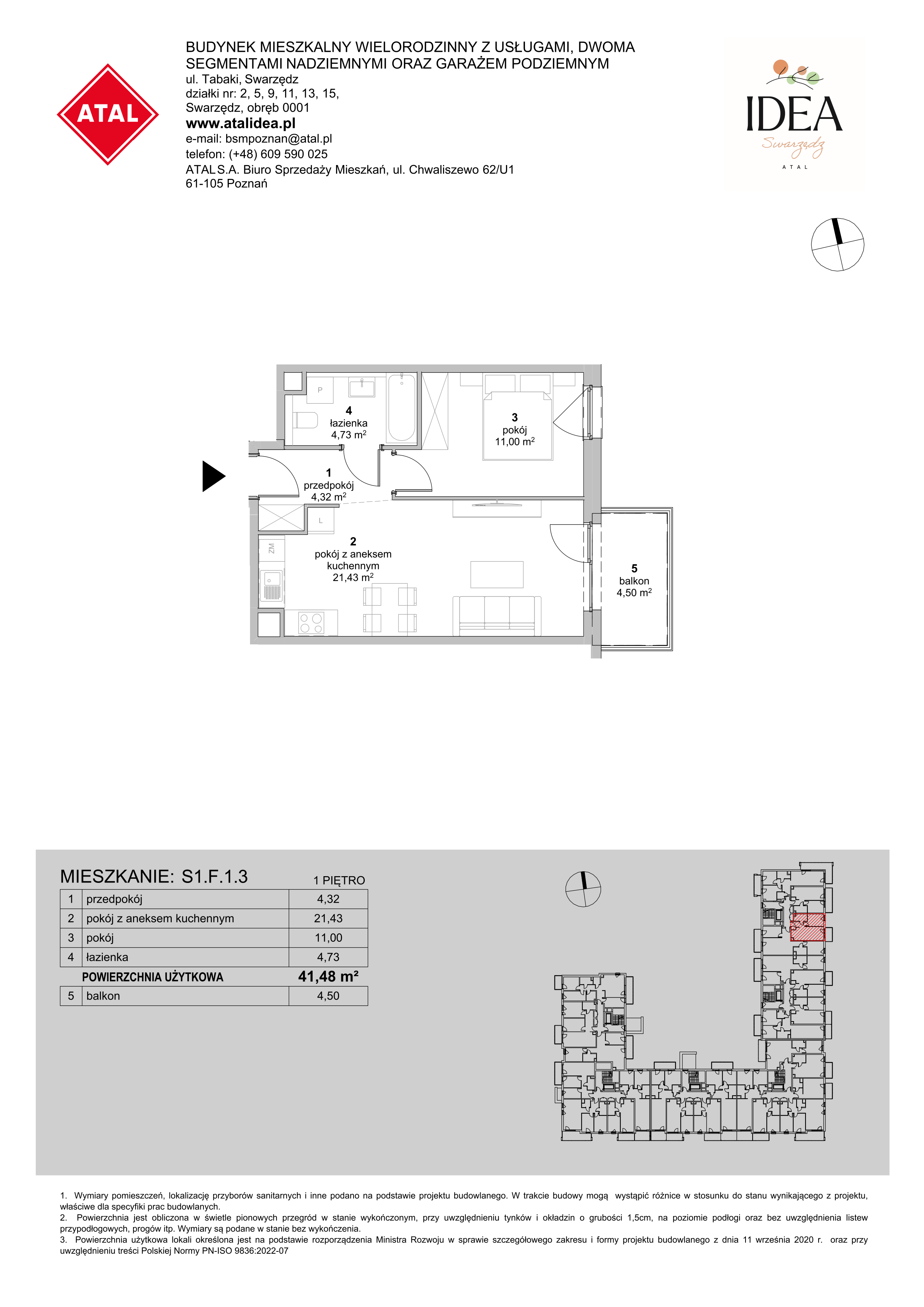 Mieszkanie 41,48 m², piętro 1, oferta nr S1.F.1.3, ATAL Idea Swarzędz II, Swarzędz, ul. Tabaki-idx