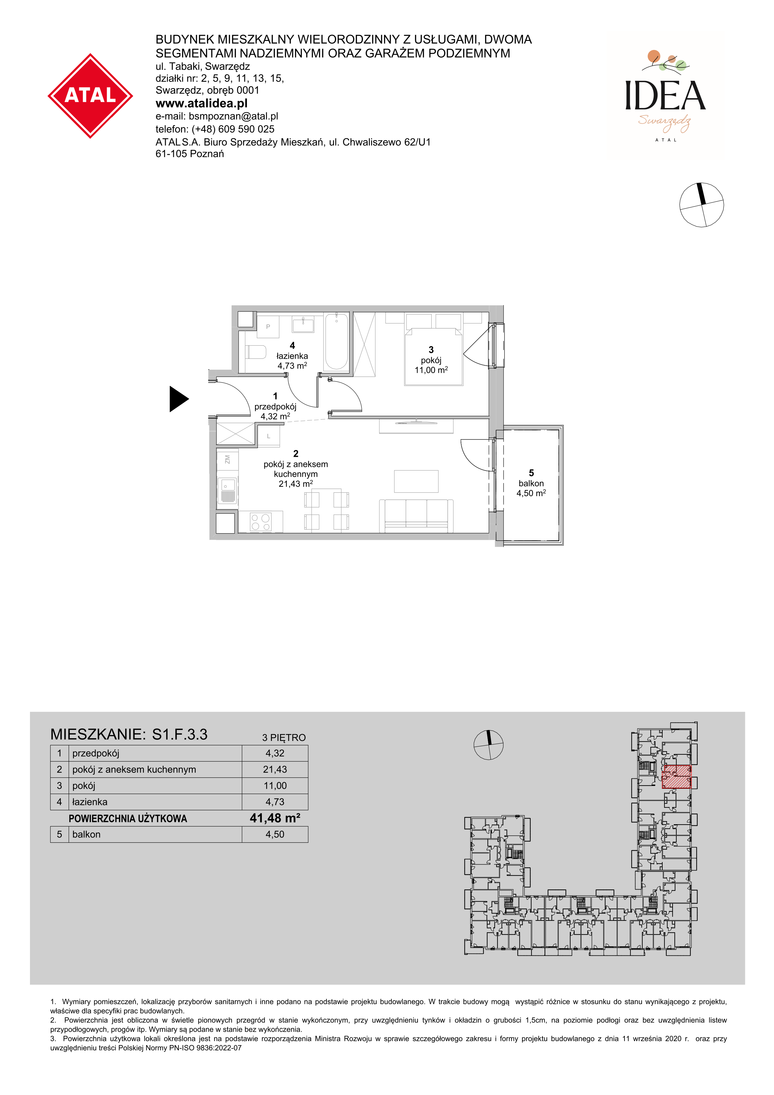 Mieszkanie 41,48 m², piętro 3, oferta nr S1.F.3.3, ATAL Idea Swarzędz II, Swarzędz, ul. Tabaki-idx